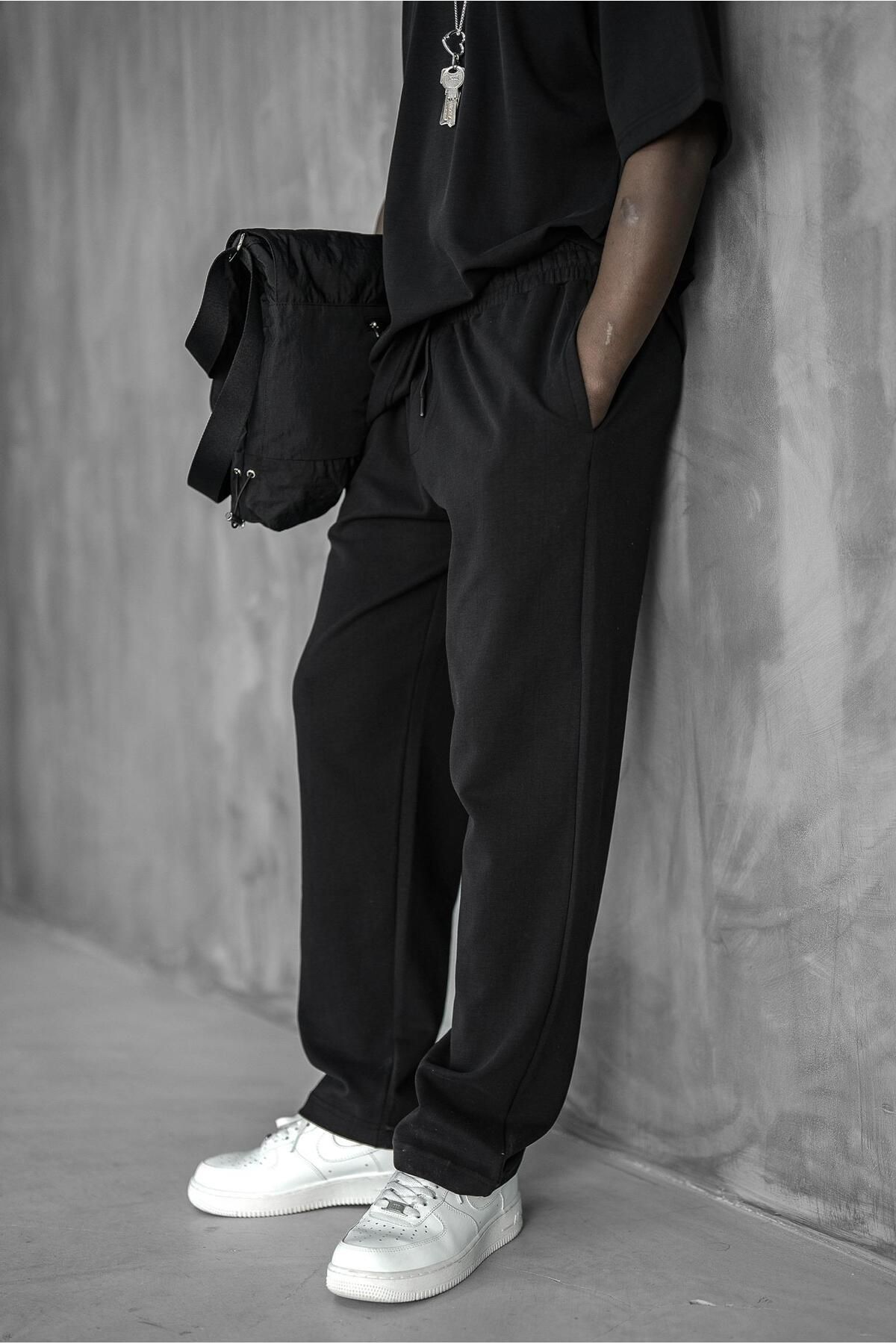 ablukaonline-Men's Regular Fit Elastic Waist Comfortable Tracksuit Black 4