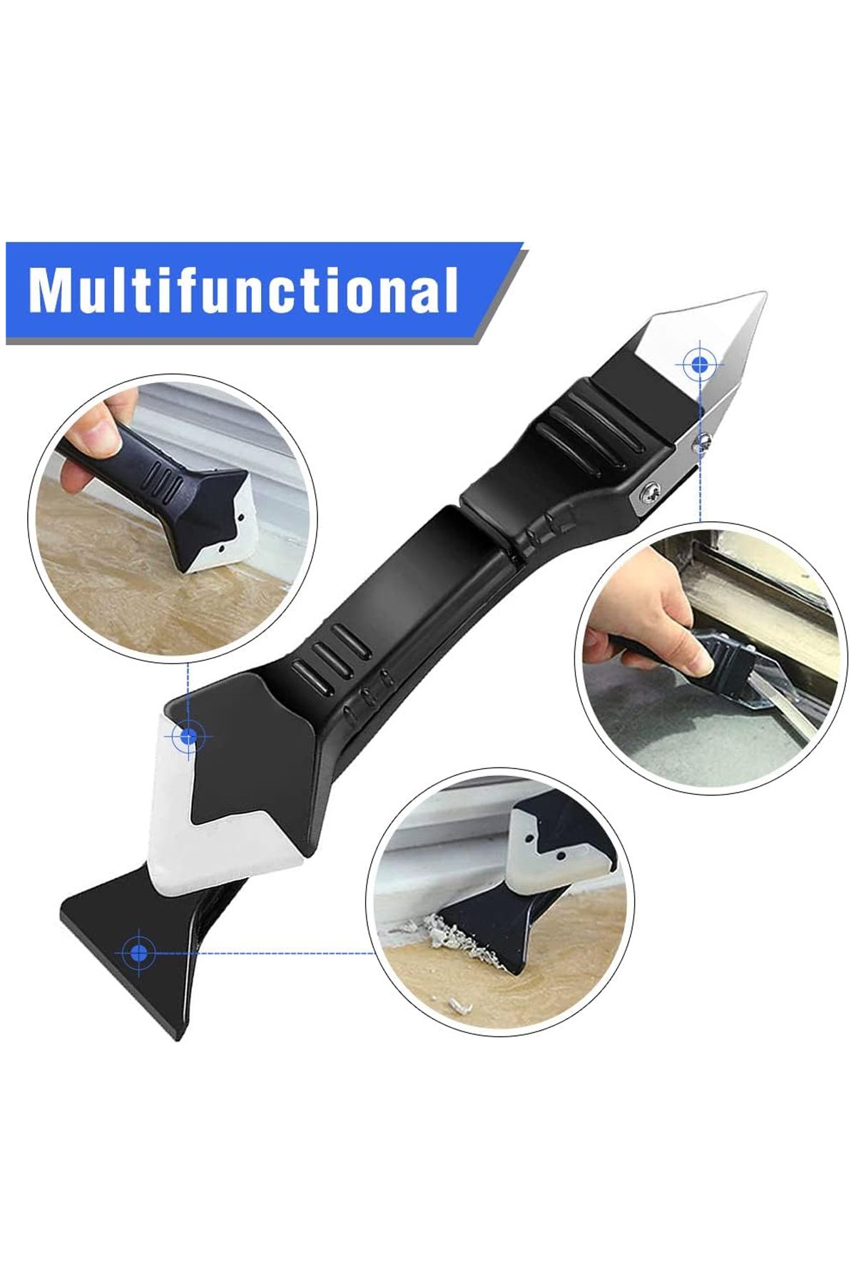 Generic-3-in-1 Silicone Caulking Tool Scraper and Sealant Remover with 5 Interchangeable Pads – 20cm 6