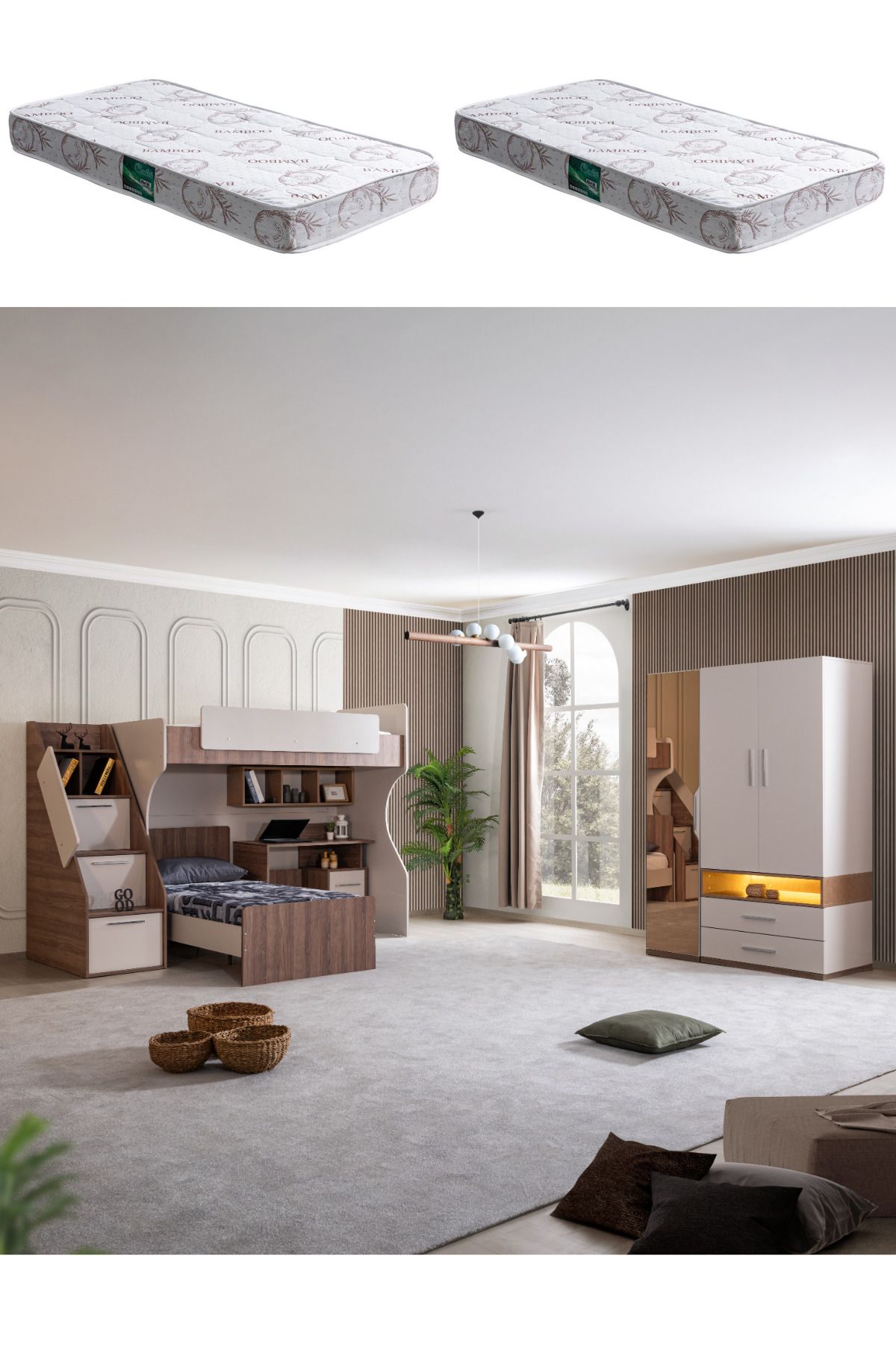 Setay Ranza, Milano Genç Odası Takımı Çalışma Masalı Ranza 3 Kapaklı Dolap 2 Adet Comfort Yatak