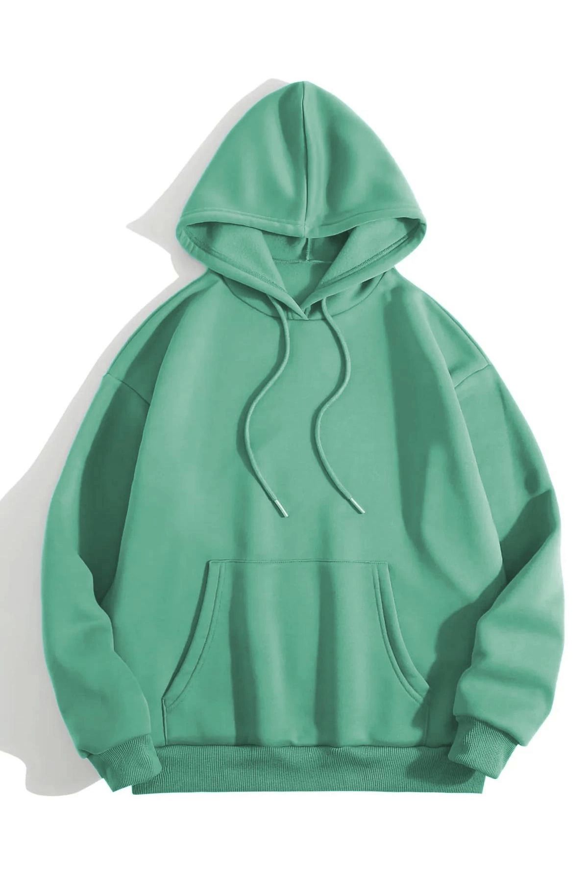 Pink Stil Erkek Düz Kapüşonlu Sweat - Mint Yeşili Pink Stil
