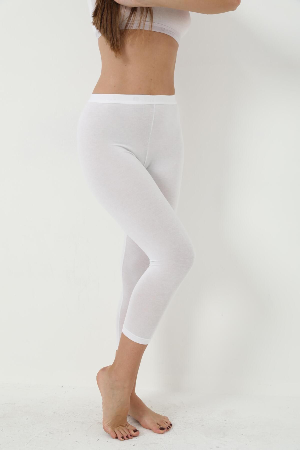Arma Yıldız-White Bamboo Below Knee Capri Leggings Women's High Waist 2