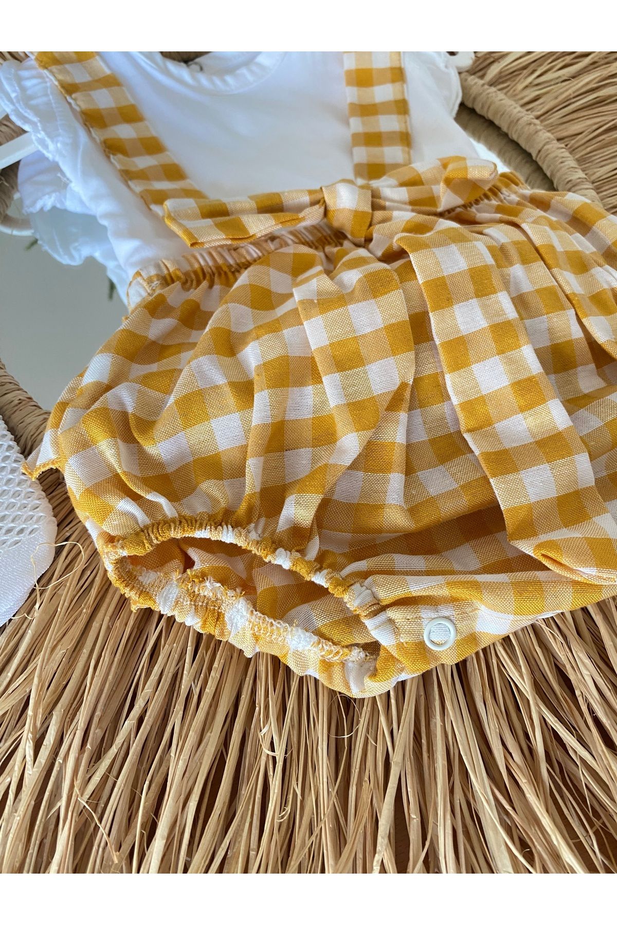 EBRU ÖZÖRGÜCÜ-Girl's Gingham Romper Blouse Bandana and Socks Set 3