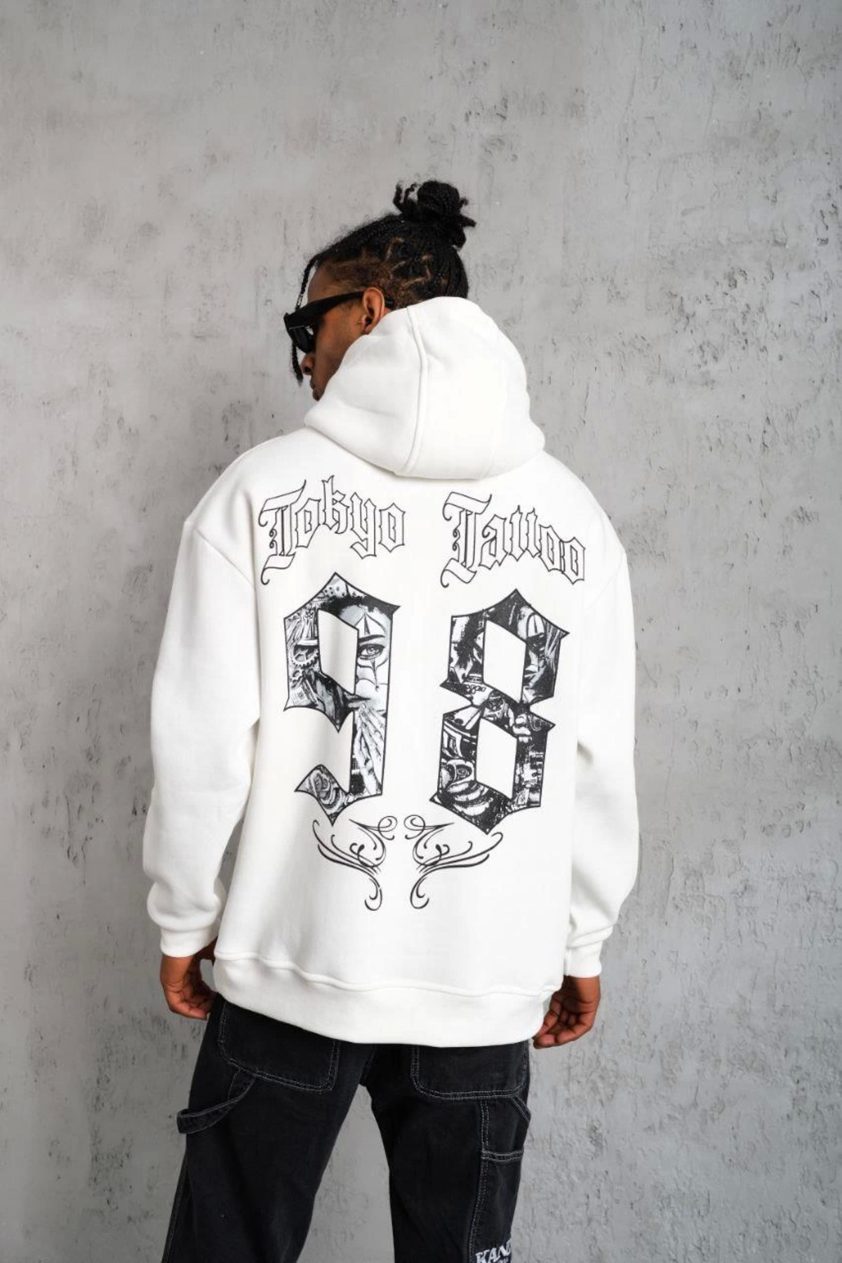 pilelistore 98 Baskılı Kapşonlu Sweat - Beyaz fotoğrafı 2 (önizleme)
