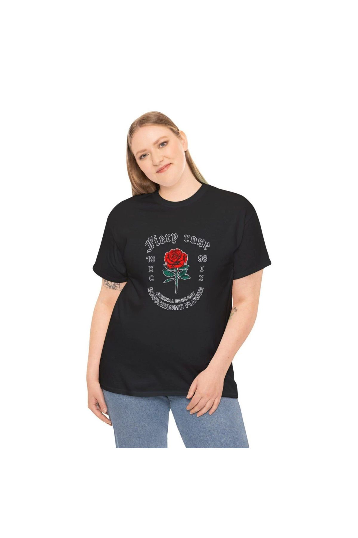 Pink Stil Unisex Kadın Bisiklet Yaka Baskılı T-Shirt - Siyah Pink Stil