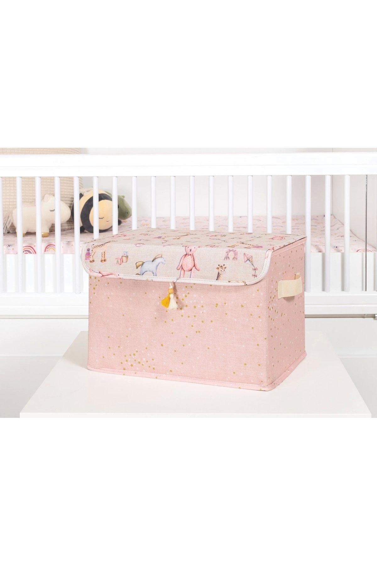 Nemere Baby Püsküllü Kapaklı Kutu Düzenleyici Çok Amaçlı Organizer Kutu Maxi Boy (pembe) 04232