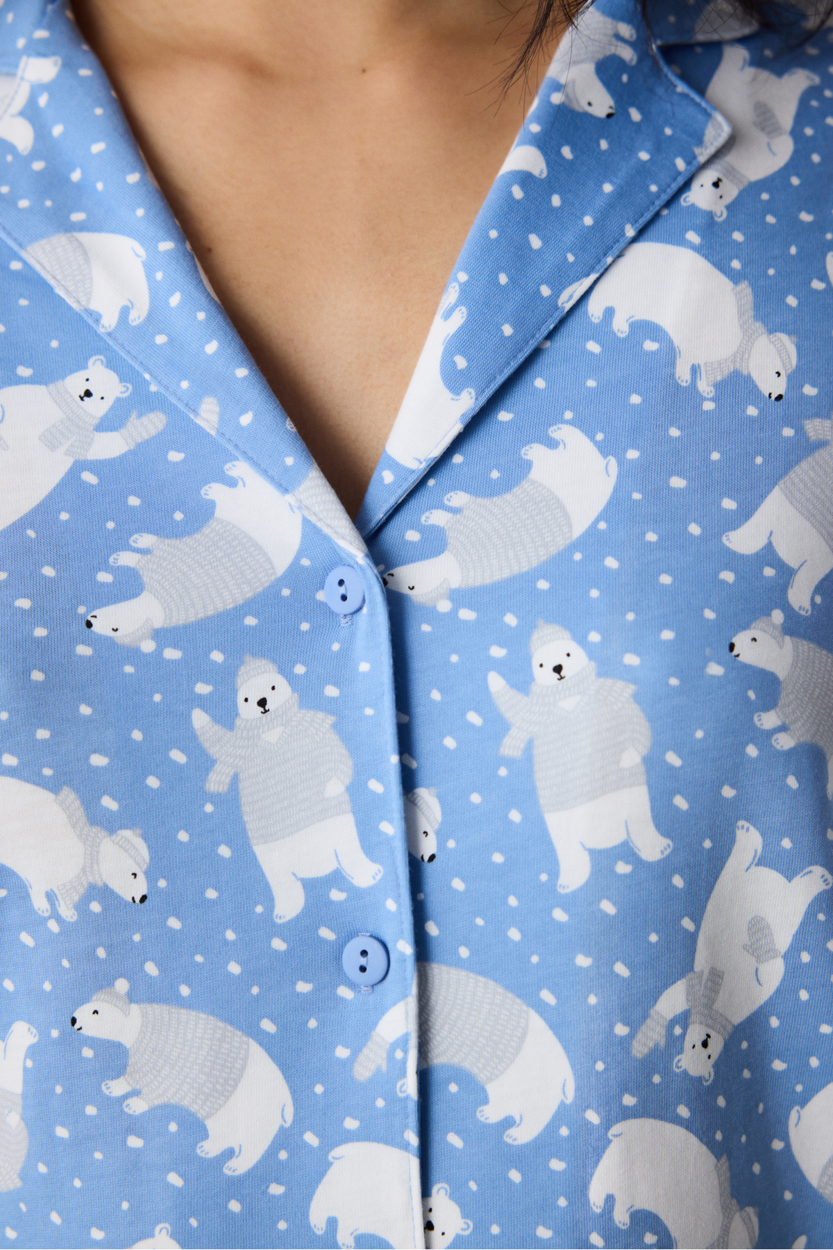 Penti-Set de pijamale cu pantaloni cămașă albastră de iarnă 3