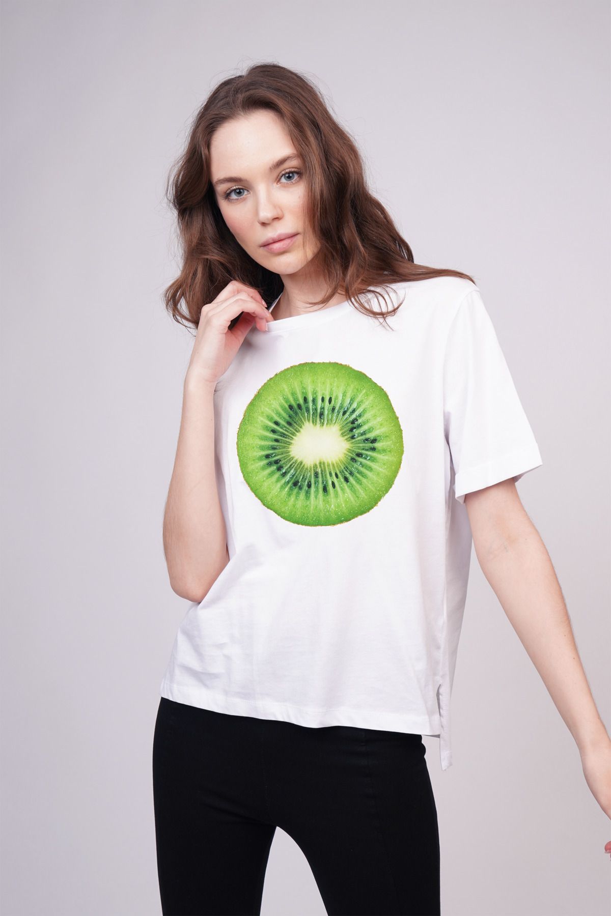 Disante-Crew Neck Kiwi Printed Trendy Women's T-shirt 1