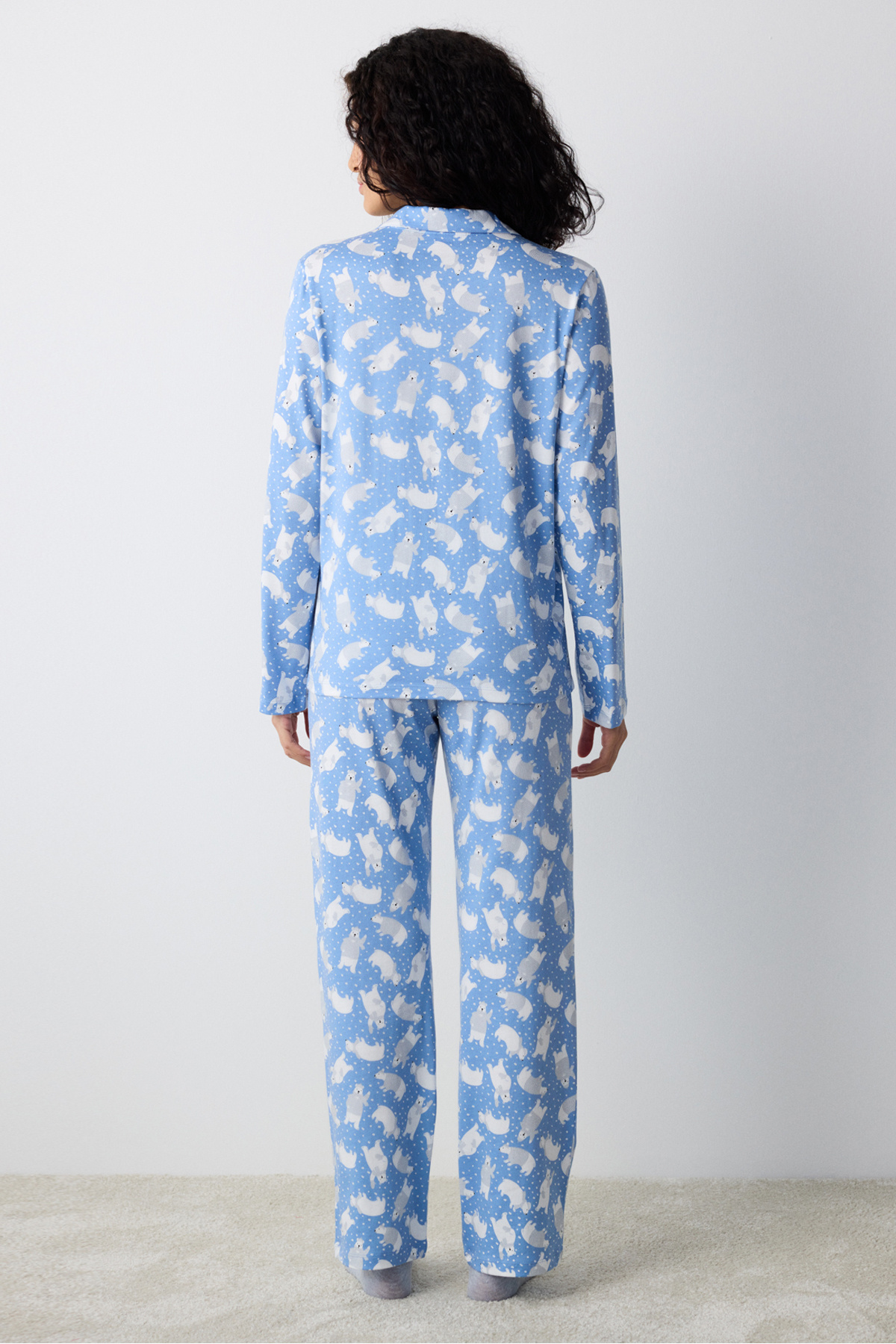 Penti-Set de pijamale cu pantaloni cămașă albastră de iarnă 4