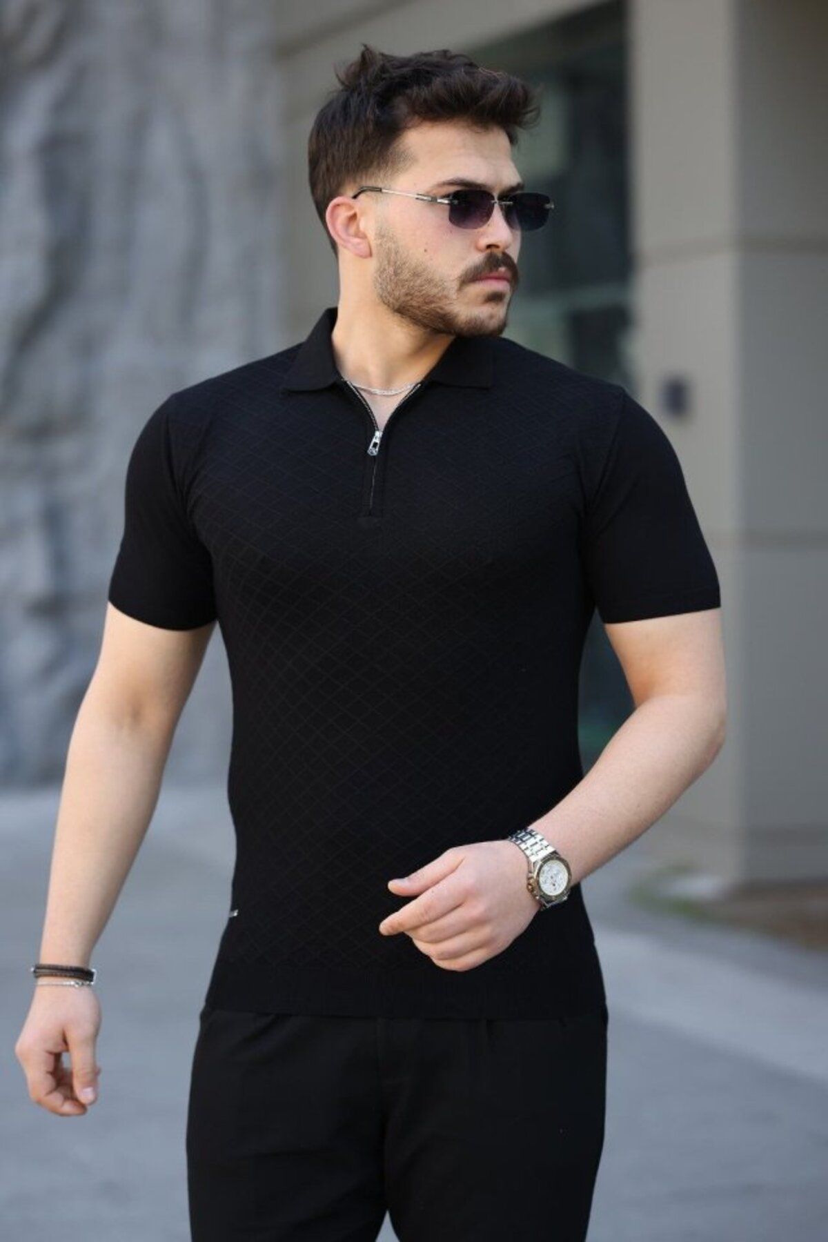 Albayrak Erkek Viskon Kumaş Polo Yaka Desenli Tişört