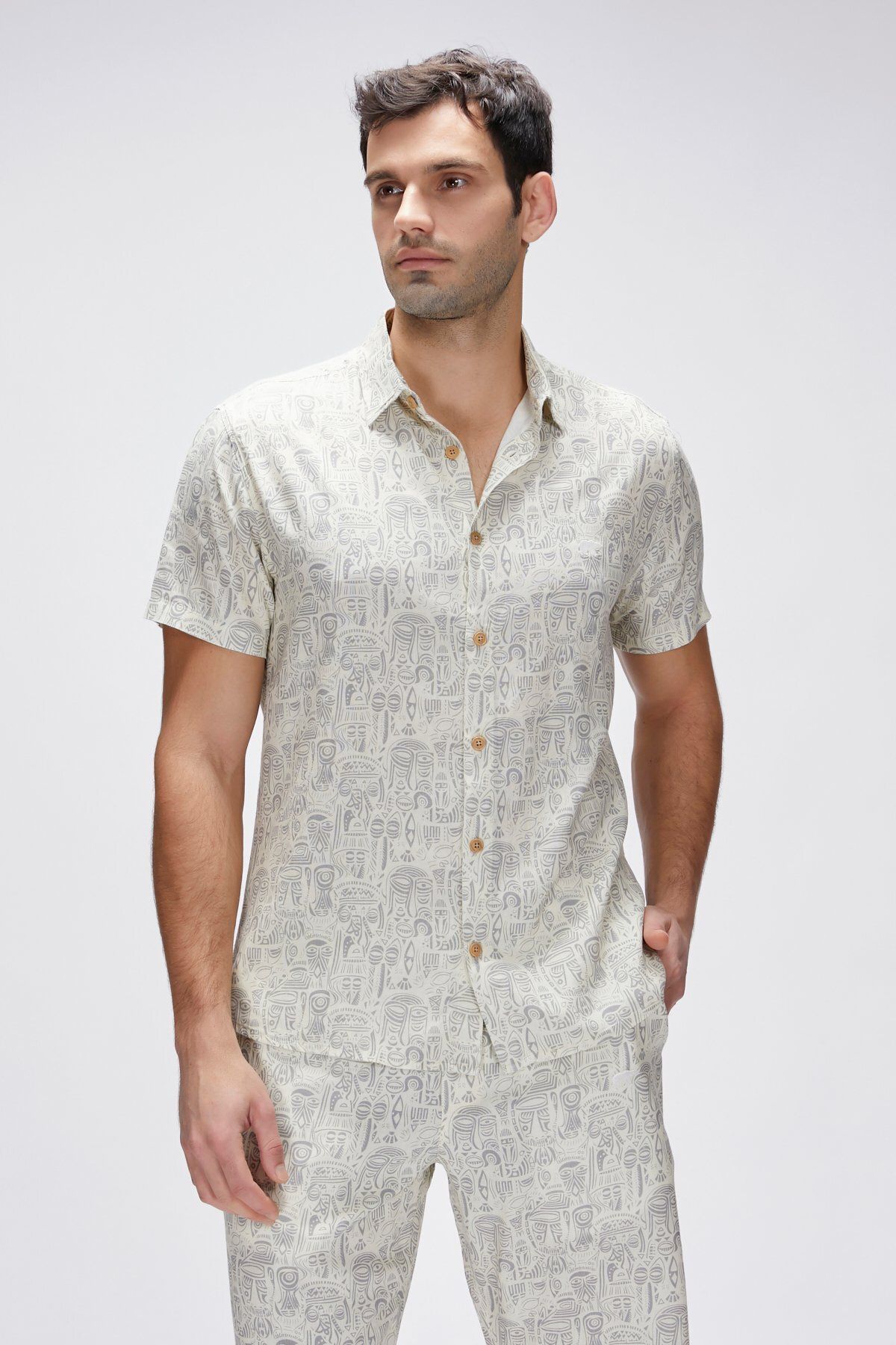 Bad Bear-Merle White Short Sleeve Printed Men's Shirt 2