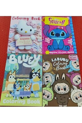 bundle island 4 adet stickerli boyama kitabı (*hello kitty*/stitch./bluey'/la...