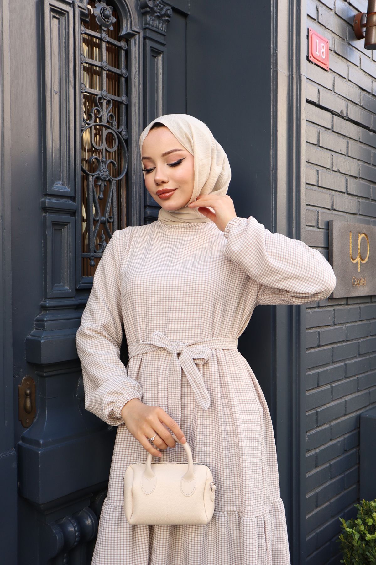 ECESSAMODAM-Φόρεμα Hijab με ζώνη πολλαπλών στρώσεων 3