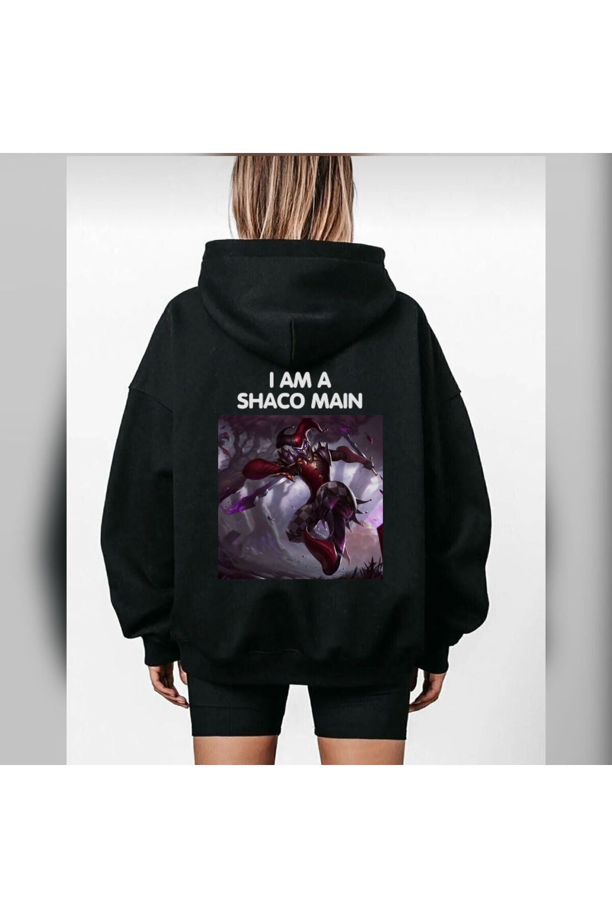 Sweetline-Shaco Main Sweatshirt - Black Printed Oversize Winter Thick Hoodie 2