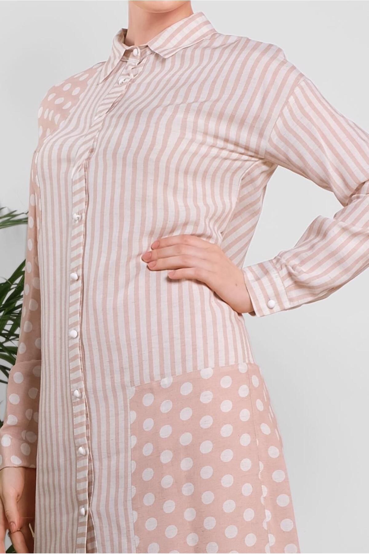 Alvina-4427 Model - Striped and Polka Dot Patterned Tunic 4