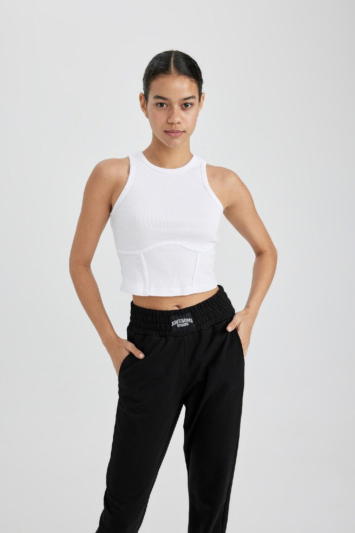 DeFacto-Fit Slim Fit Korsett Look White Rib Sports Athlete B4224ax24sp 3