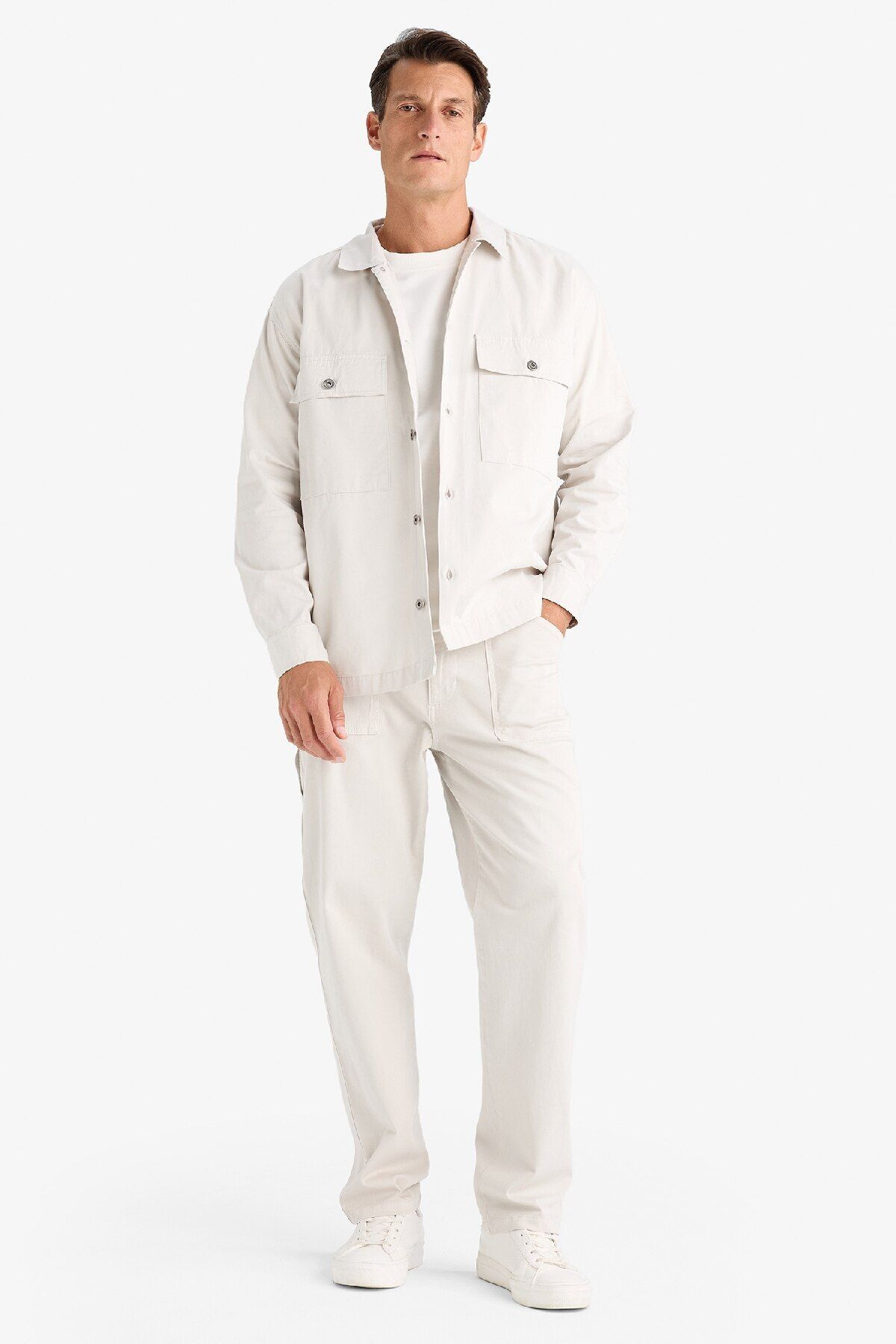 DeFacto-Übergroßer, weit geschnittener Polokragen-Twill-Langarmshirt-Mantel C2896ax24sp 6