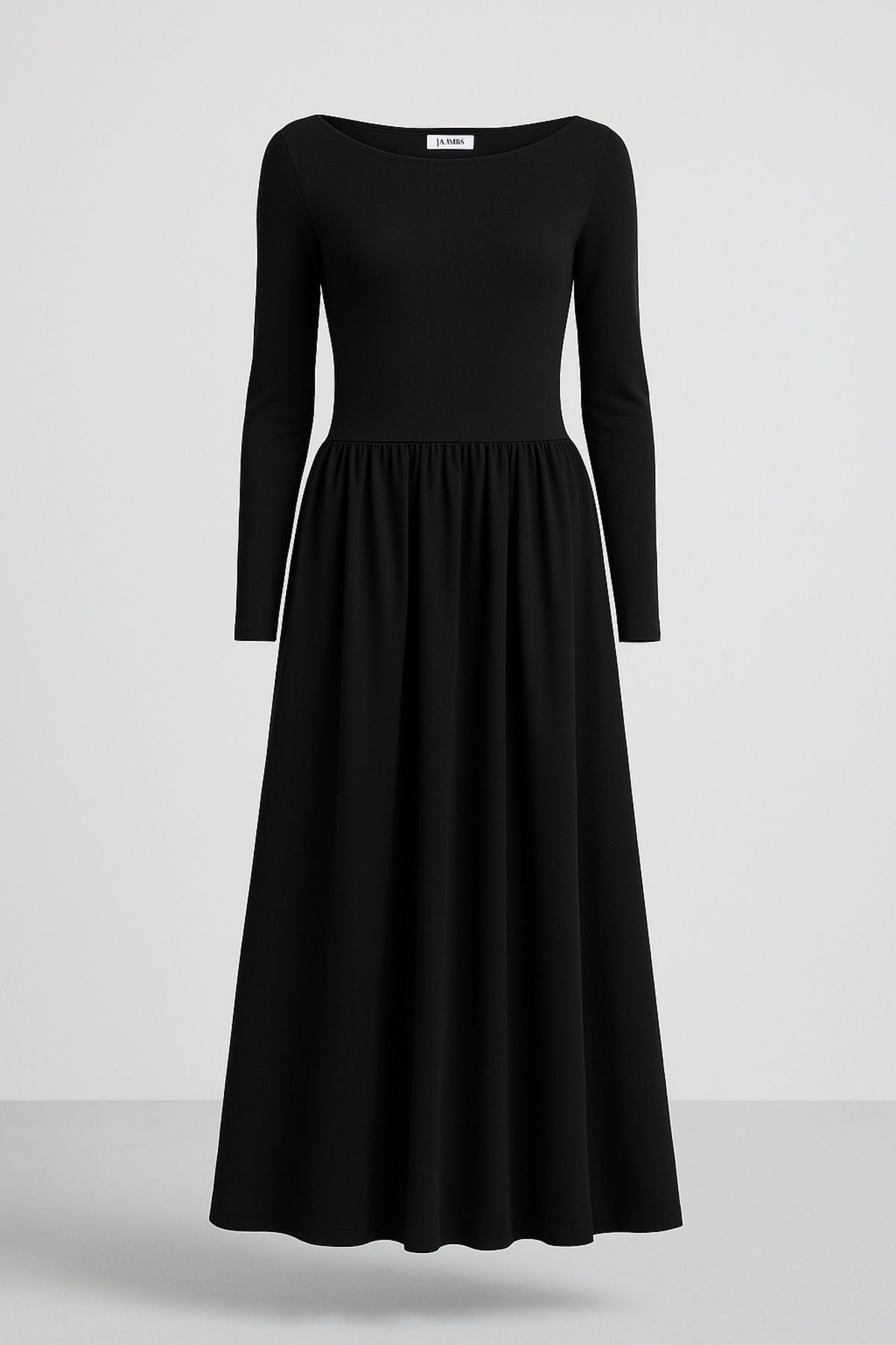 HAKKE-Maxi Length Skirt Part Woven Poplin Flared Upper Part Flexible Viscose Elastane Stylish Long Sleeve Dress 1