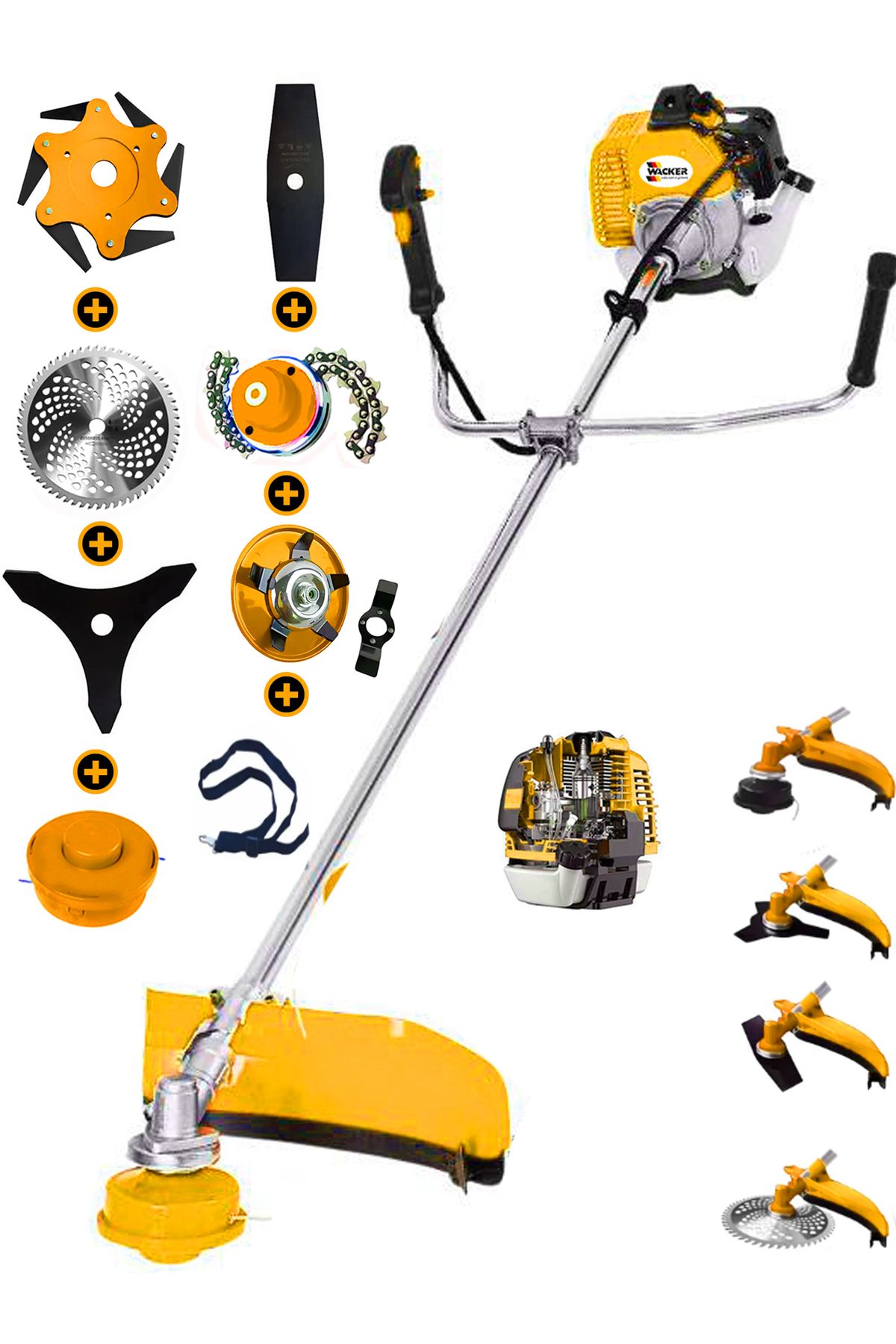 Wacker Pro Germany WS-5900 FULL Set 8 İn 1 Yan Tipi Benzinli Motorlu Ot Çalı Tırpanı Çim Biçme Makinesi