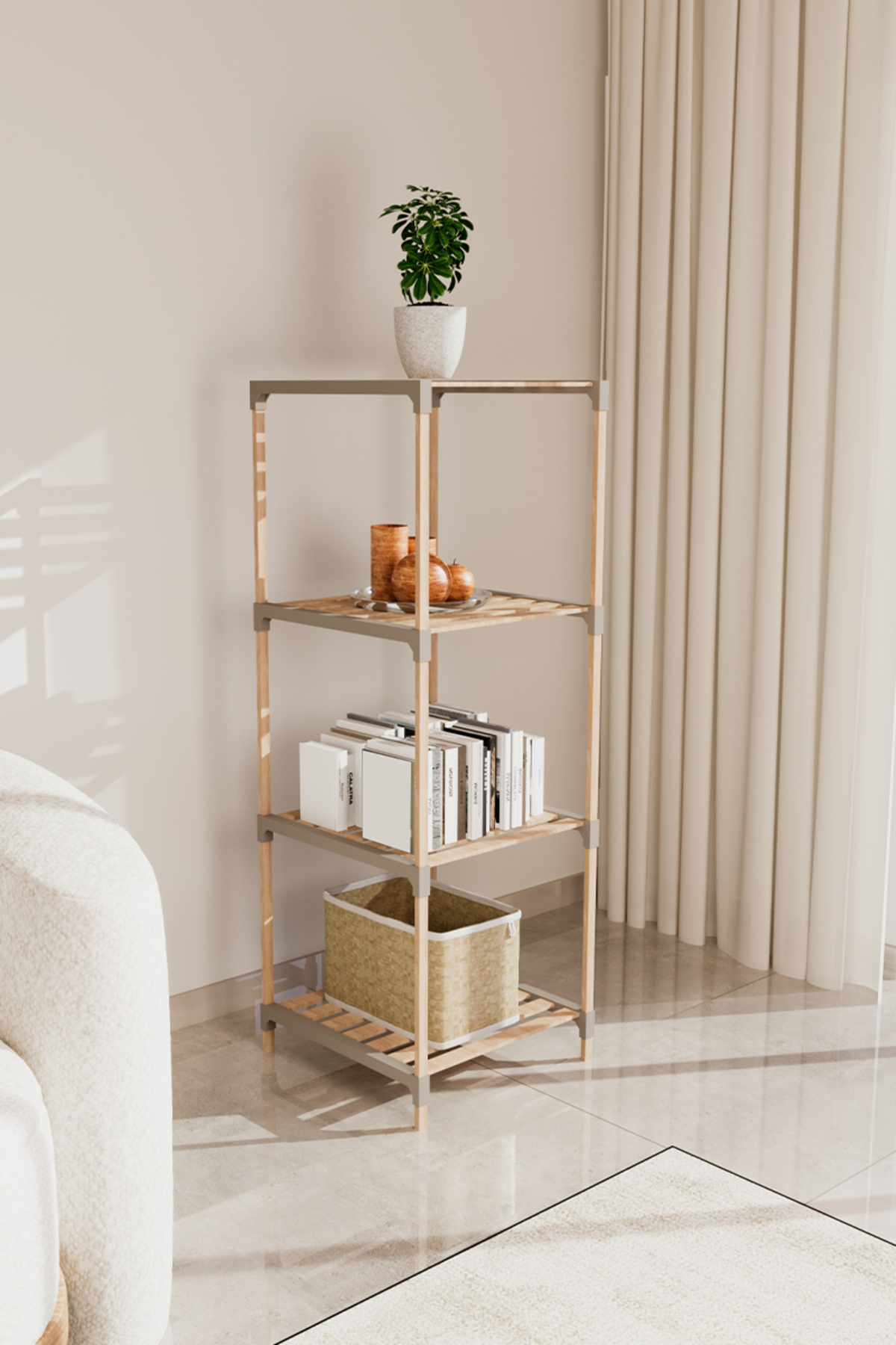 FixWood FIX-2013-4 Çok Amaçlı Modüler 4 Katlı Ahşap Raf - Fiyatı
