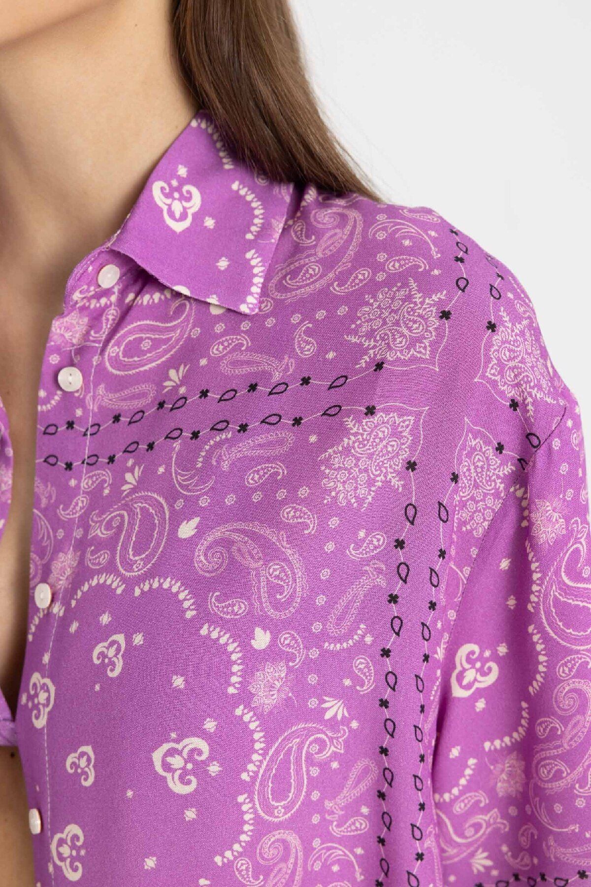 DeFacto-Regular Fit Patterned Viscose Beach Shirt-Fall in Love C3157Ax24Sm 5