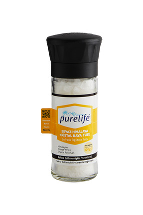 PureLife Himalaya Tuzu Seramik Değirmenli Cam 120g - Beyaz Granül | Rafine Ed...