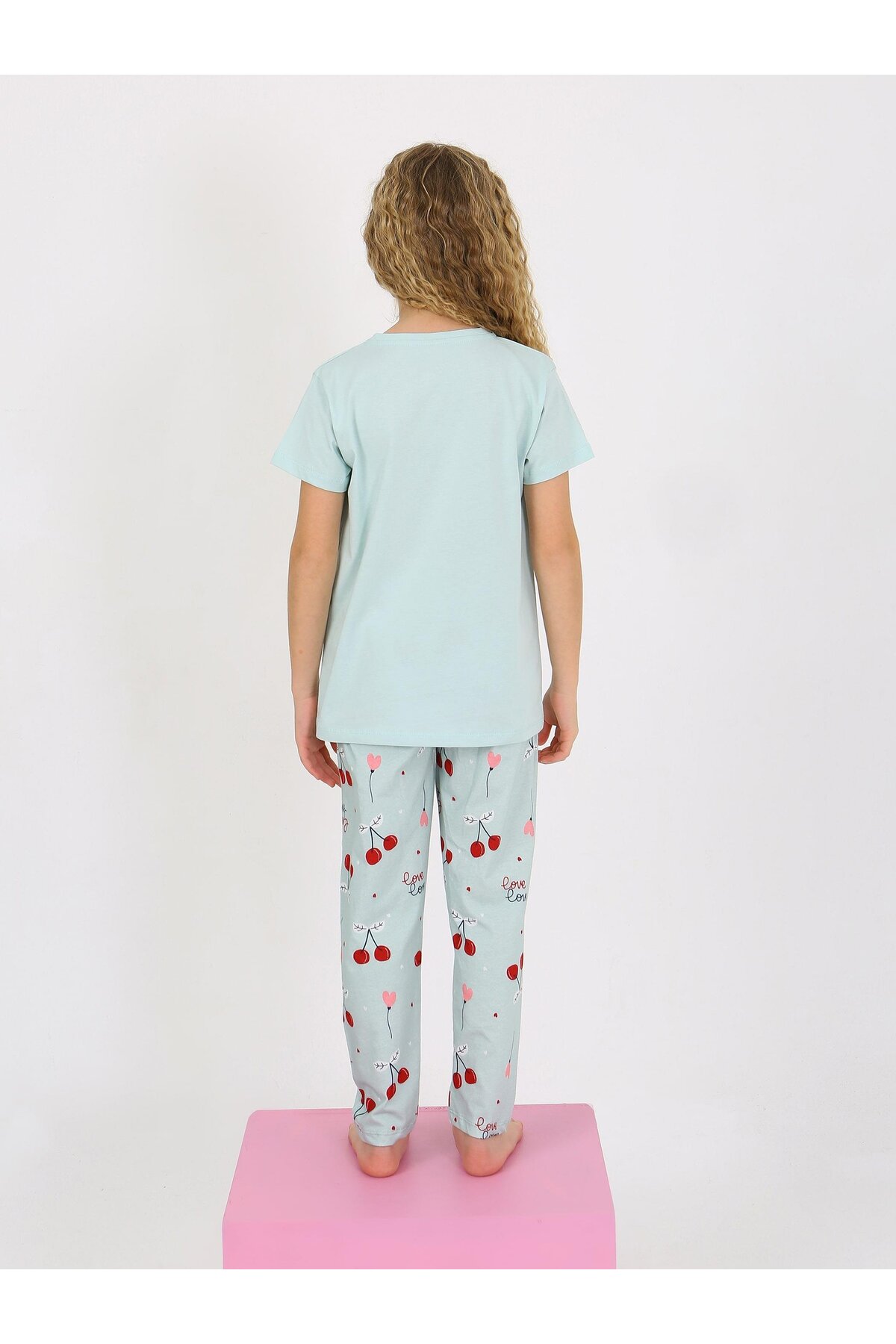 vitmo Kız Çocuk Kısa Kollu %100 Pamuklu Pijama Takımı Cherry fotoğrafı 5 (önizleme)