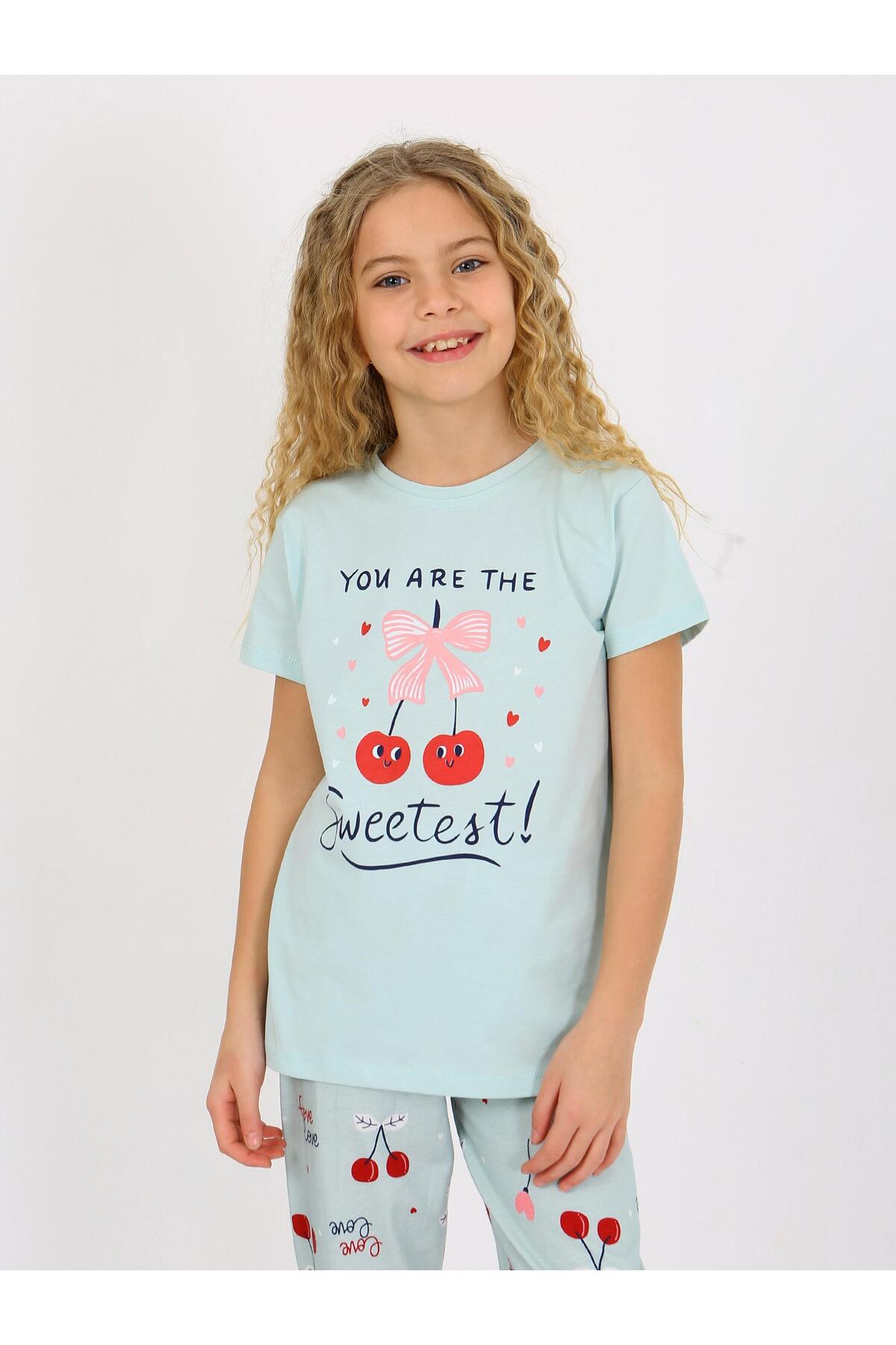 vitmo Kız Çocuk Kısa Kollu %100 Pamuklu Pijama Takımı Cherry fotoğrafı 7 (önizleme)