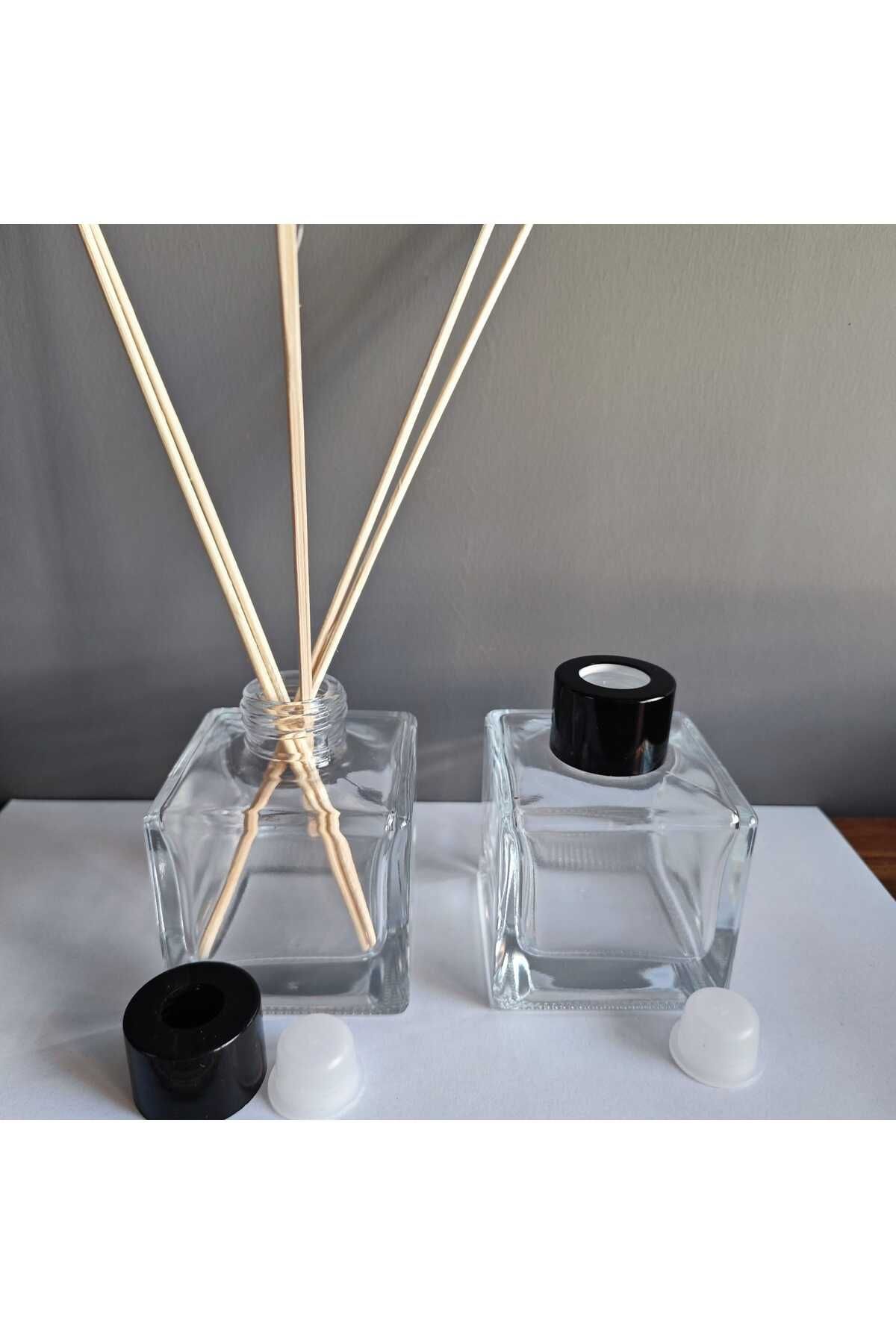 gp kozmetik 2 adet boş Kare Bambu Çubuklu Oda Kokusu şişesi 100 ml ve 10 adet bambu çubuk