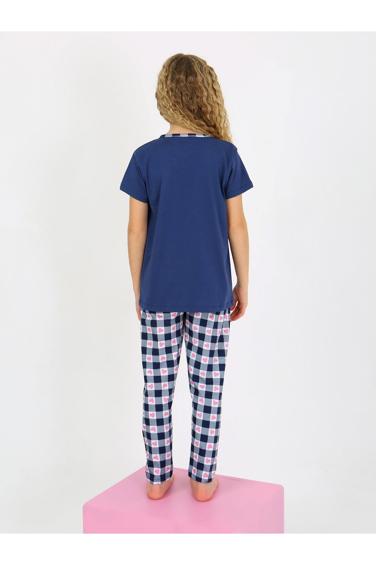 vitmo Kız Çocuk Kısa Kollu Düğme Detaylı %100 Pamuklu Pijama Takımı Special Love fotoğrafı 6 (önizleme)