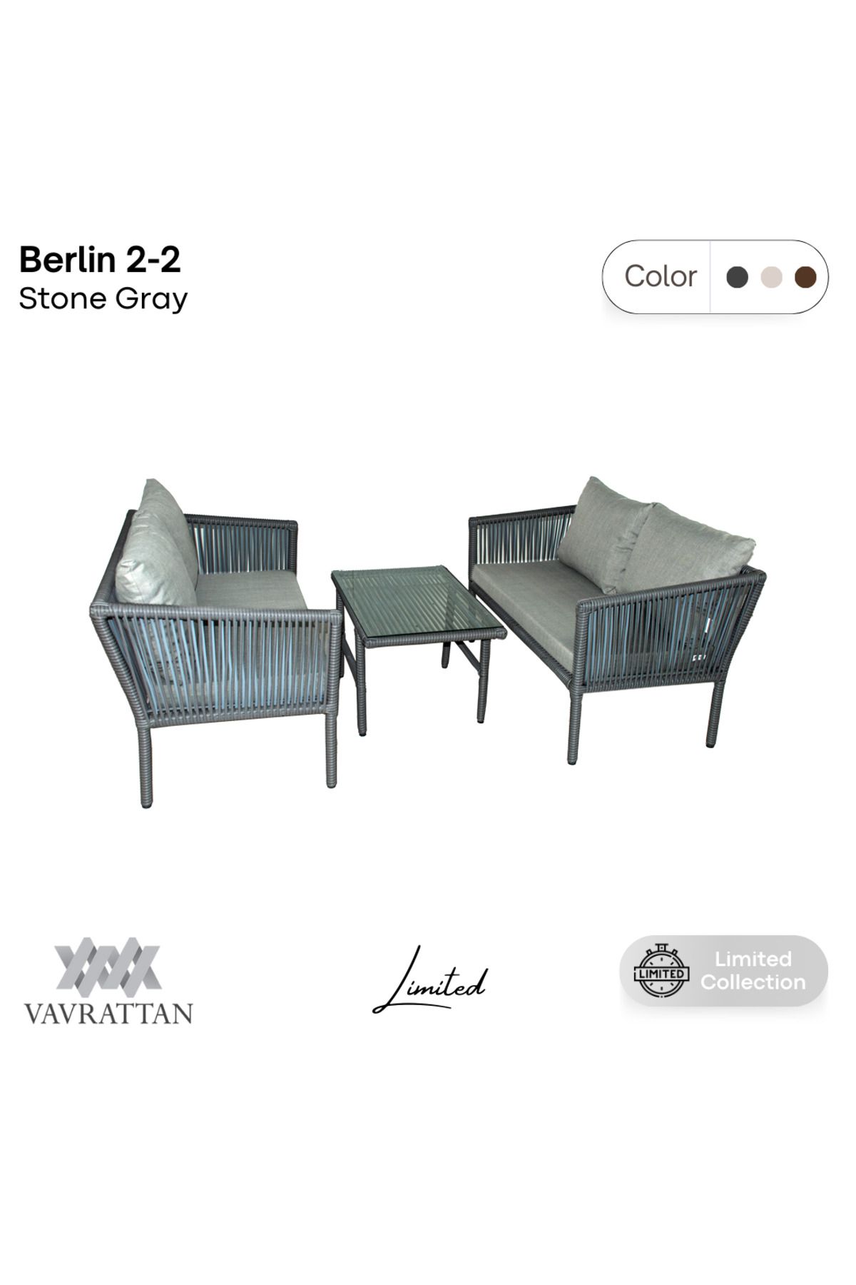 Berlin 2+2 Rattan Bahçe Balkon Takımı Taş Gri