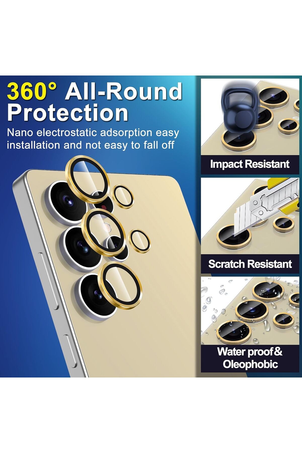 AWH-Samsung Galaxy S25 Ultra Camera Lens Protector, Metal Ring Glass Cover, HD Clear 3