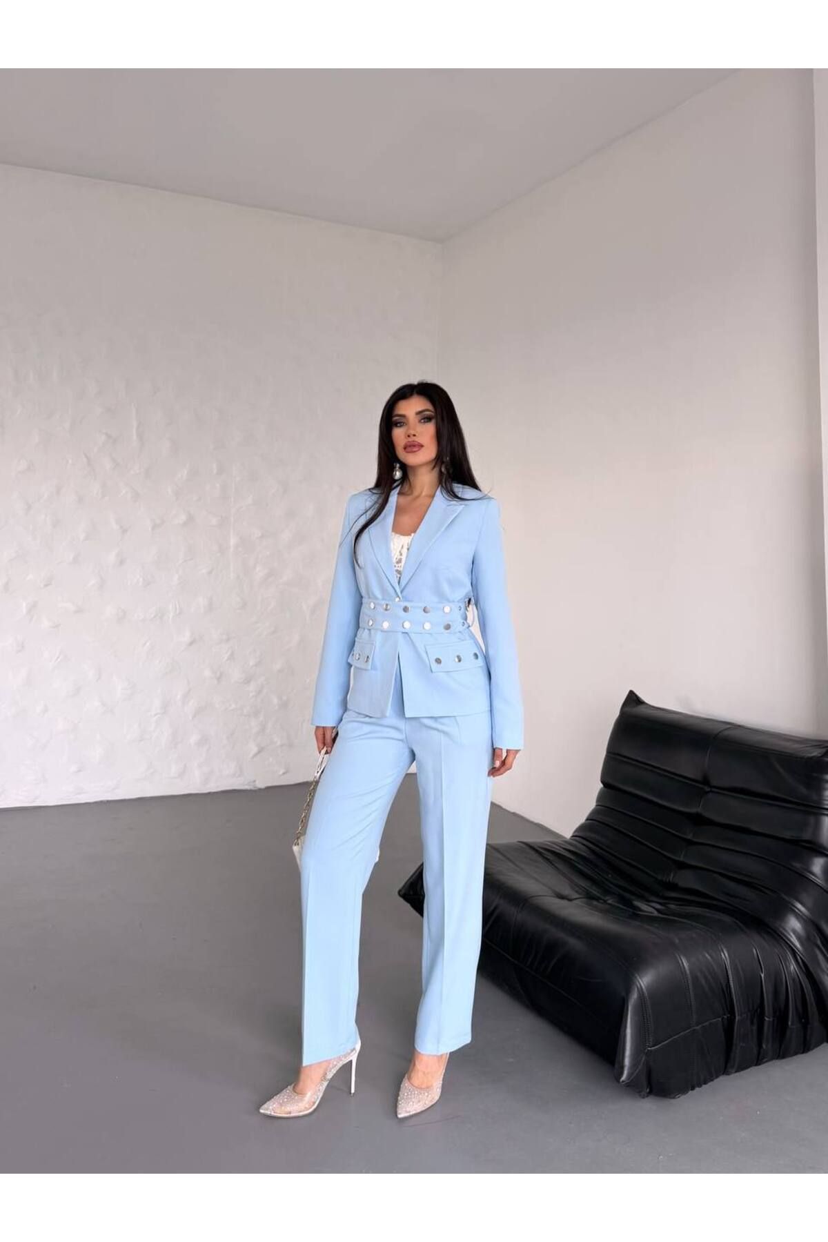ZF BUTİK Kurtka Damska Spodnie Garnitur Z Detalami Na Zatrzaski Kobieta - XL