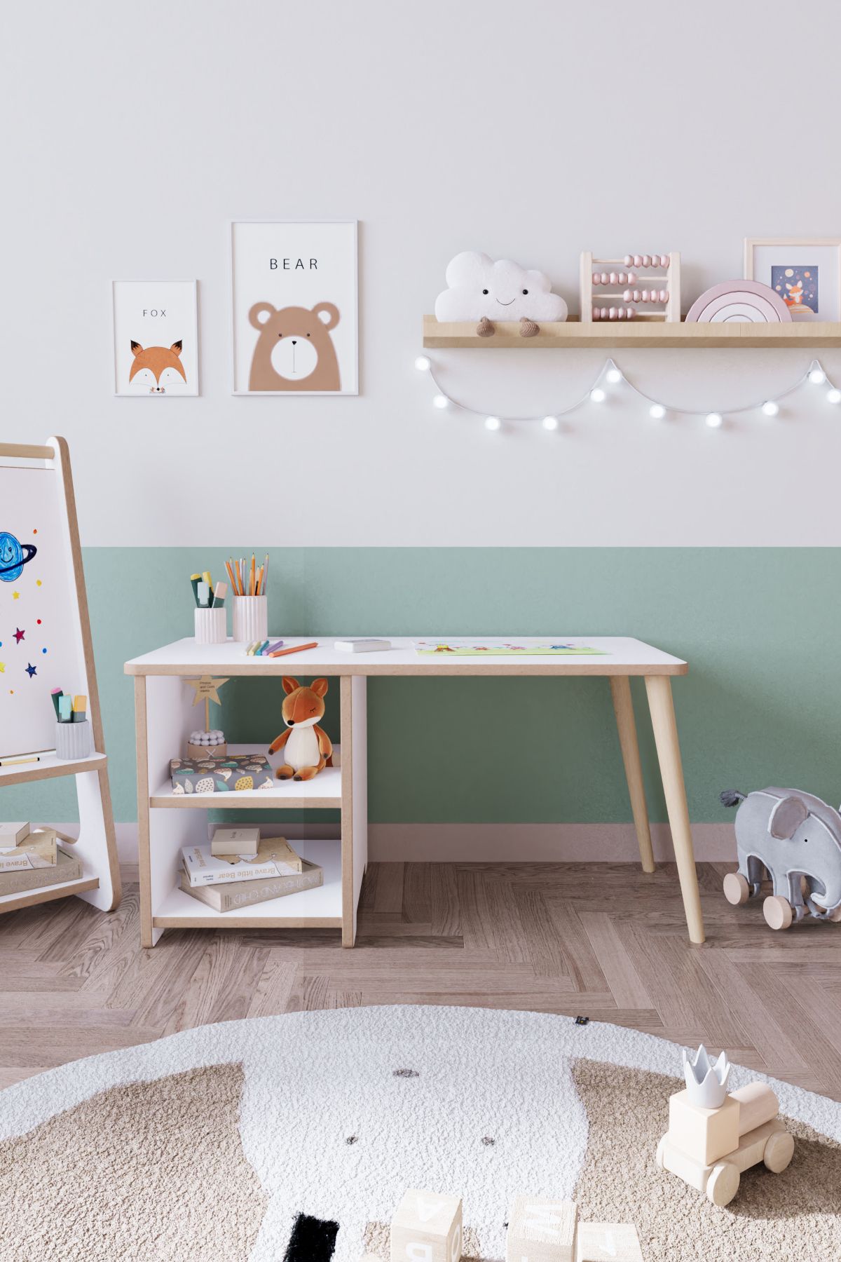 OBİ Atölye 2 Raflı Çocuk Aktivite Masası Montessori Çocuk Masası