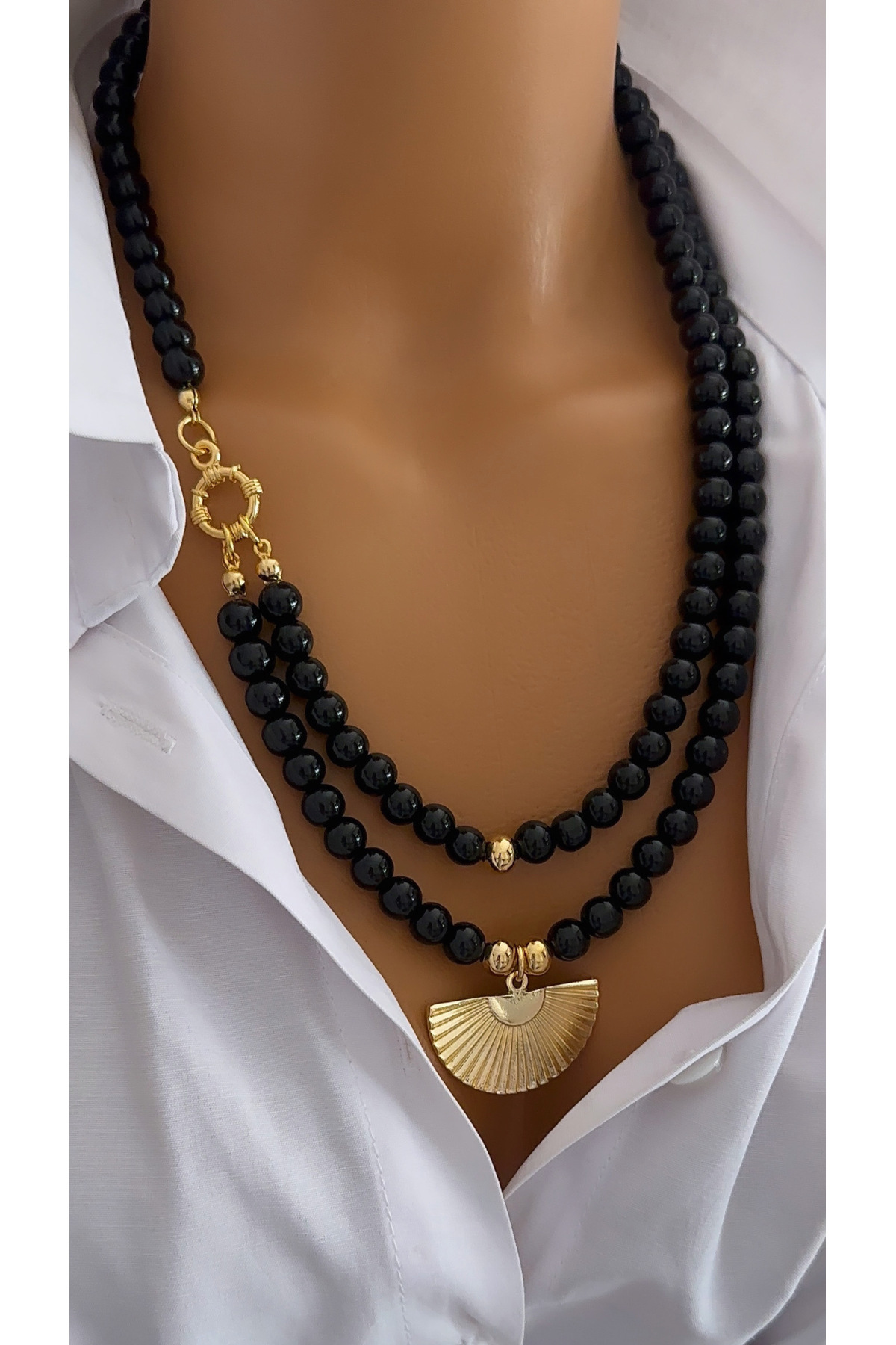 Nevaa Still Cam boncuk altın kaplama çokluğu tasarım bujiteri kolye set