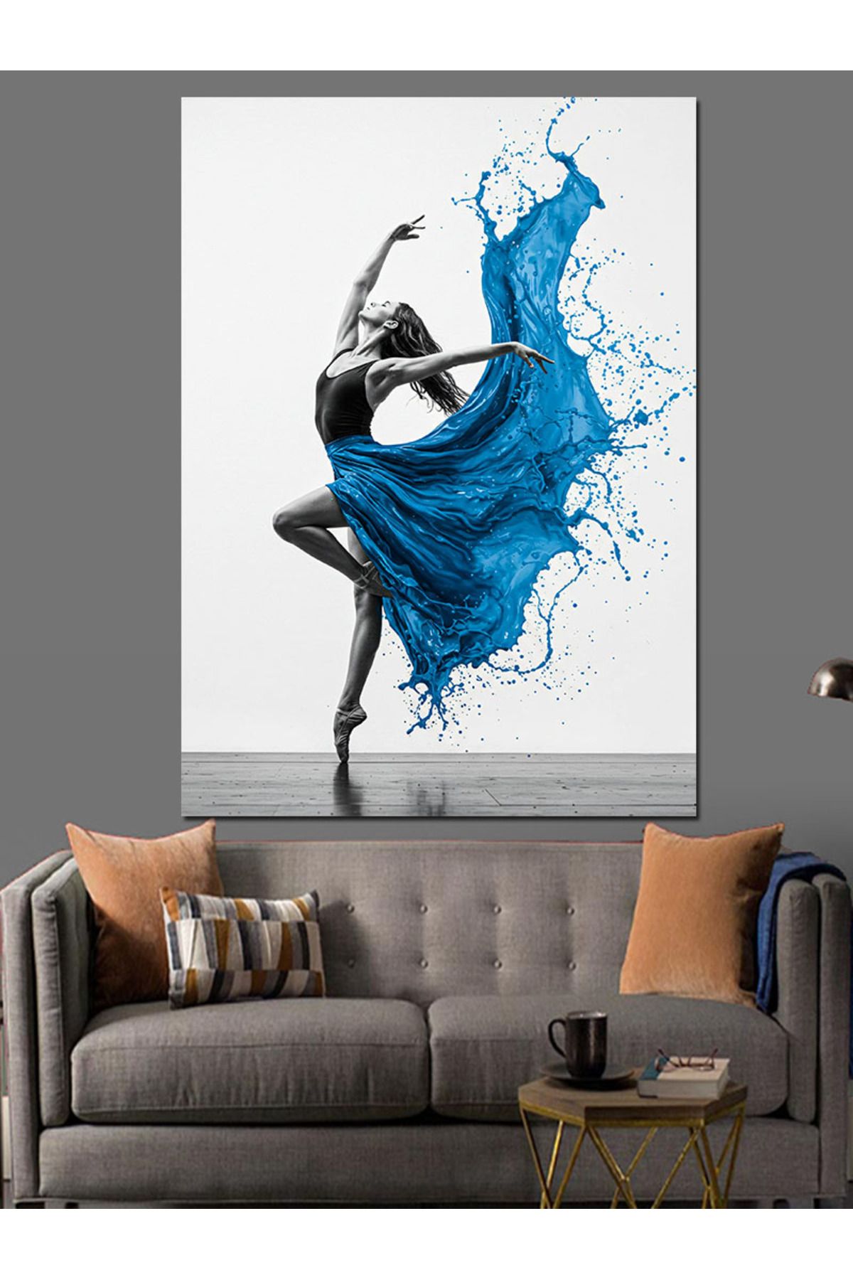 Tablomega-Femeie Dansatoare in Rochie Albastra Canvas Decorativ - Tabla din Lemn MDF 3