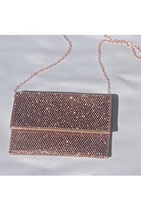 Şarra Gossi Sarı Abiye Çanta Altın Abiye Çanta Cam Taşlı Gece Çantası Portföy...