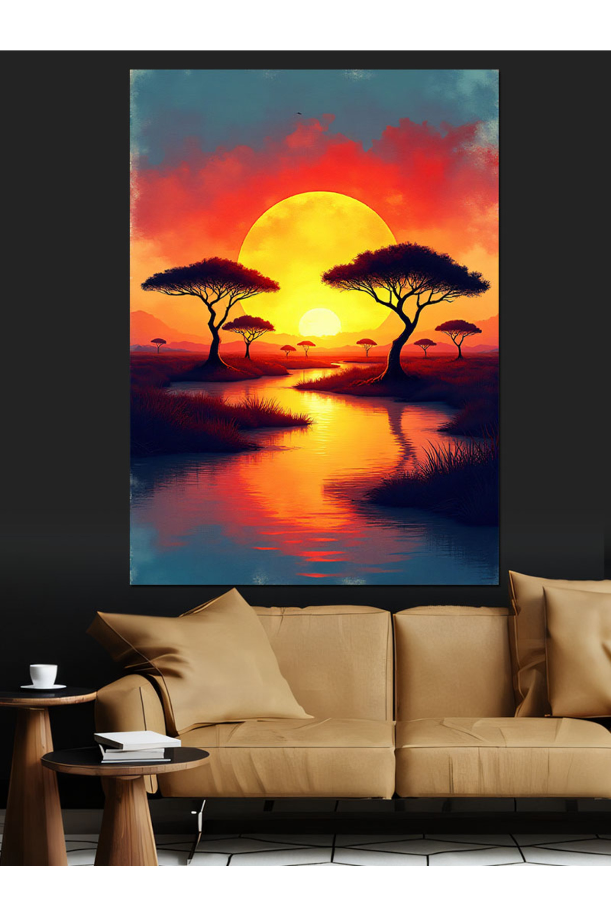 karizmart Pânză Decorativă Peisaj Apus De Soare - Pictură Din Lemn Mdf - 18 x 27