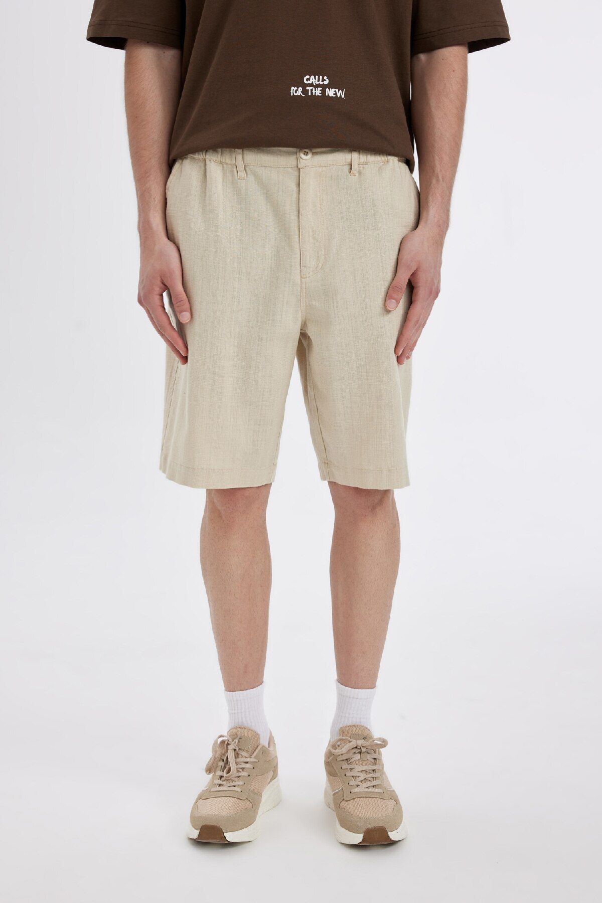 DeFacto-Regular Fit Summer Linen Bermuda Shorts C8198Ax24Sm 5