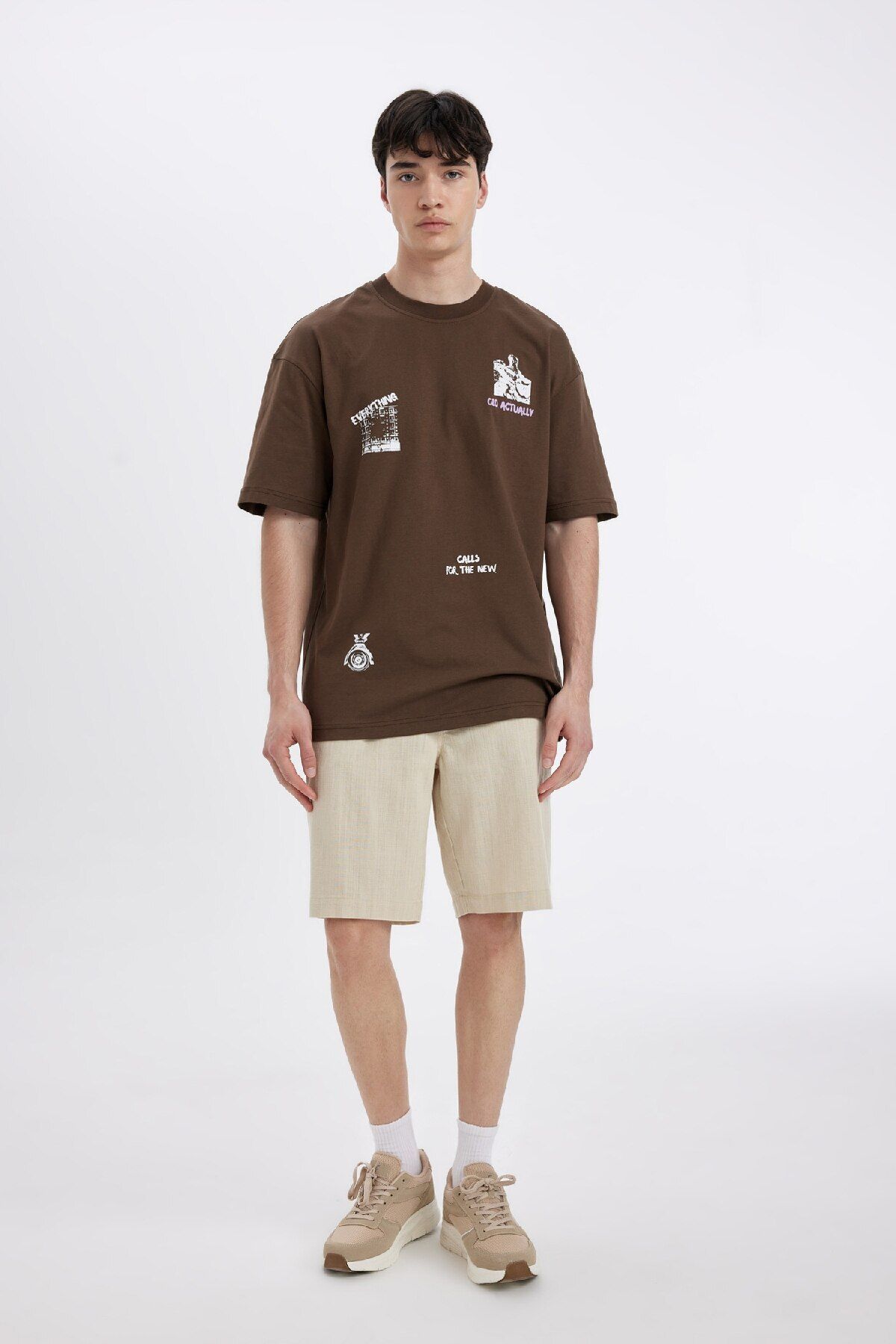 DeFacto-Regular Fit Summer Linen Bermuda Shorts C8198Ax24Sm 2