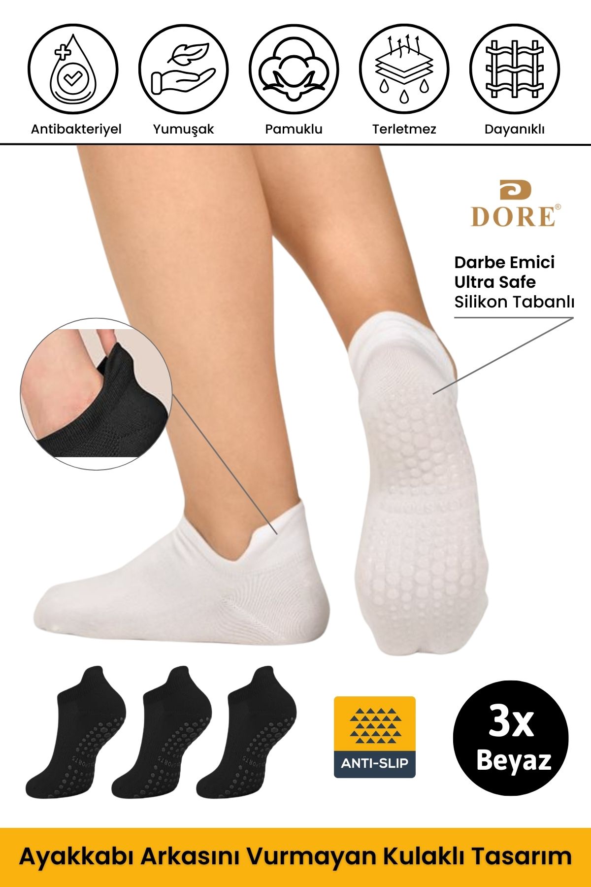 Dore Ciorapi Anti-alunecare, Albi, Cu Talpă Anti-alunecare, Model 3, Unisex, Pentru Yoga Pilates Unisex - One Size