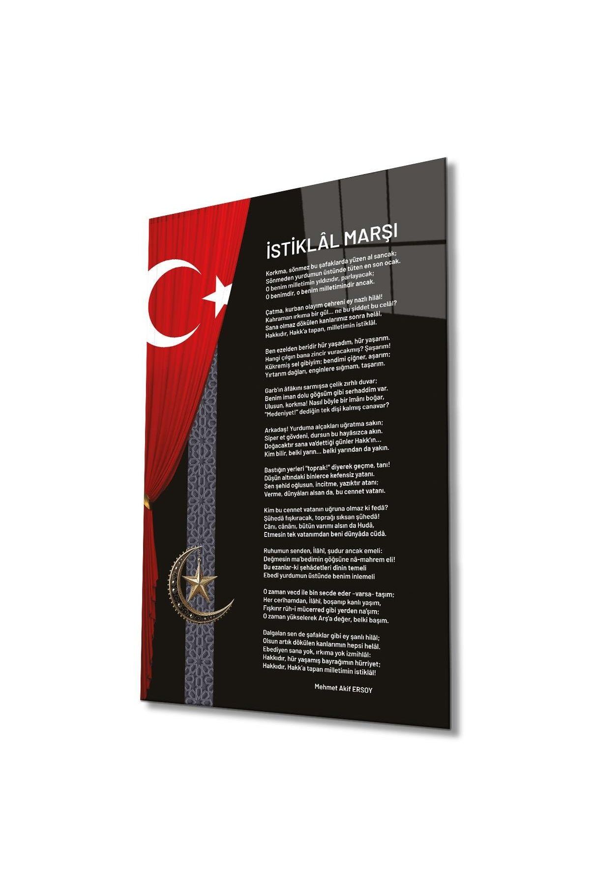 idealizbiz İstiklal Marşı ve Türk Bayrağı Cam Tablo Modern Ev Ofis Salon Hediyelik Büyük Tablo Duvar Dekoru
