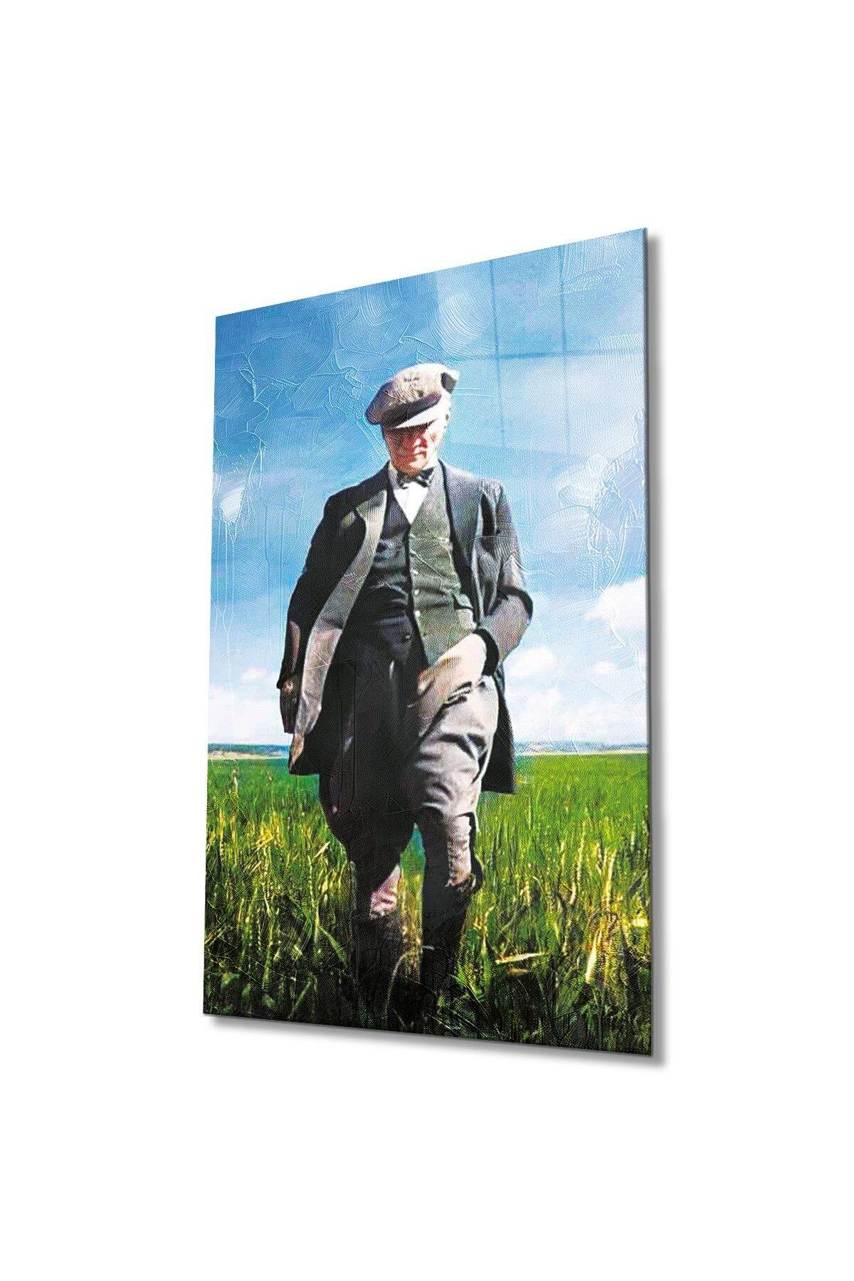 idealizbiz Atatürk Portre Cam Tablo Modern Ev Ofis Salon Hediyelik Büyük Tablo Duvar Dekoru