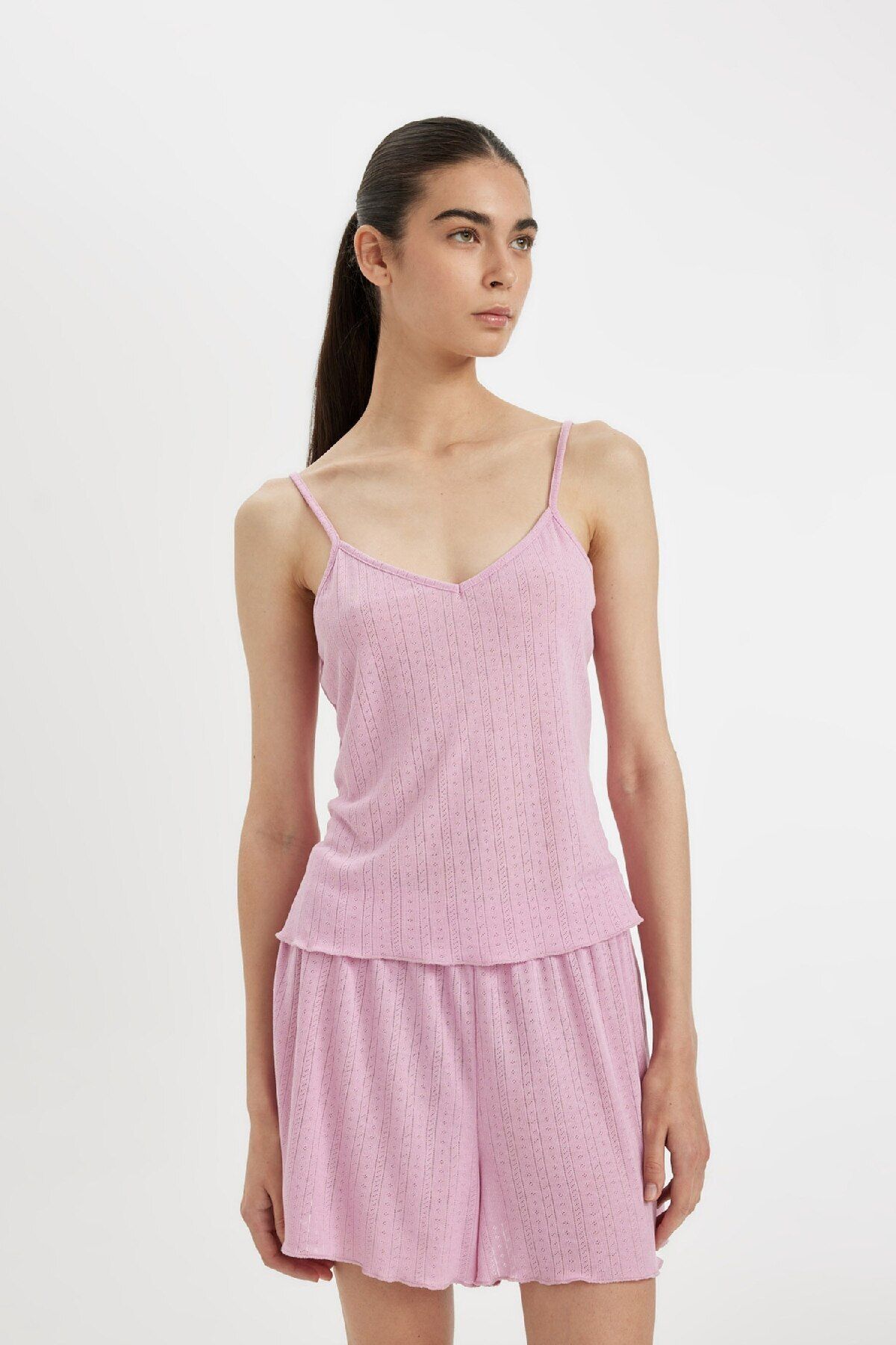 Pijama Takım Pamuklu Askılı Pijama Üstü Esnek Beli Şortlu Pijama Altı-fall In Love A7968ax24hs - 3