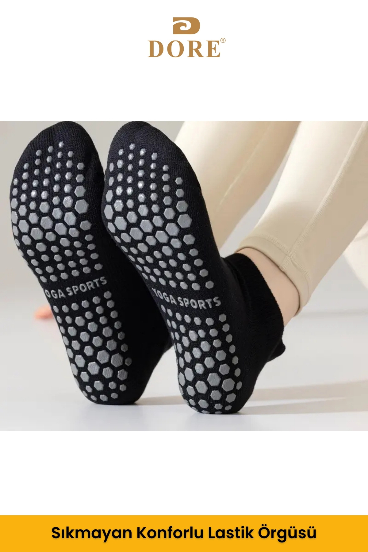 Dore-Γνήσιο Unisex Comfort Μοντέλο 2 Ζεύγη Μπεζ αντιολισθητική σόλα Αντιολισθητικά μποτάκια Κάλτσες για Pilates Yoga 4
