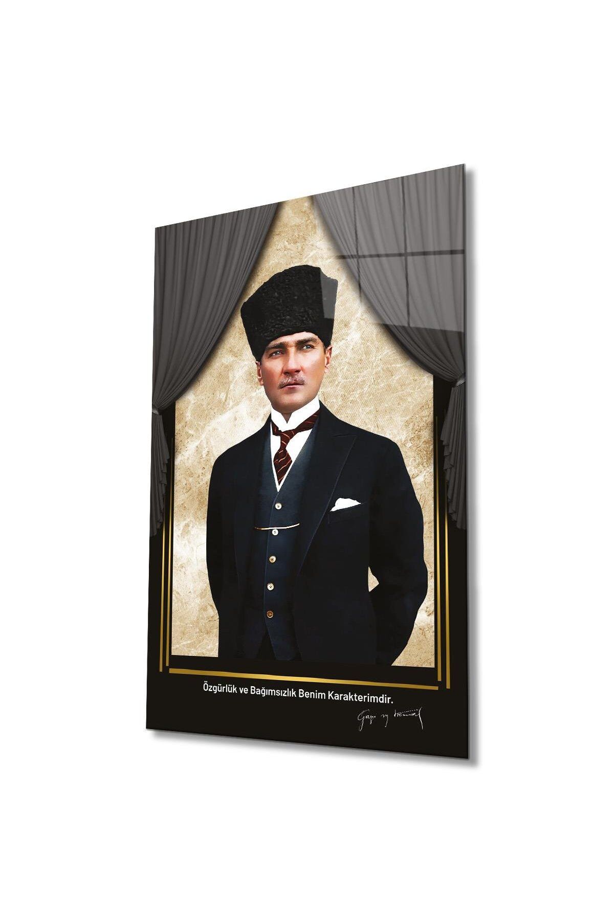 idealizbiz Atatürk Portre Cam Tablo Modern Ev Ofis Salon Hediyelik Büyük Tablo Duvar Dekoru