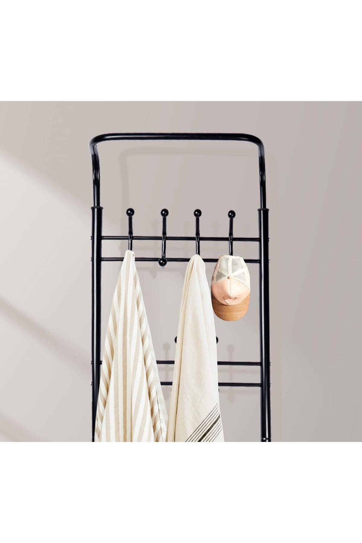 منظم علاقة ملابس معدن وحامل ملابس مزود بخطافات و 3 رفوف احذية| اسود 190x52x30 سم