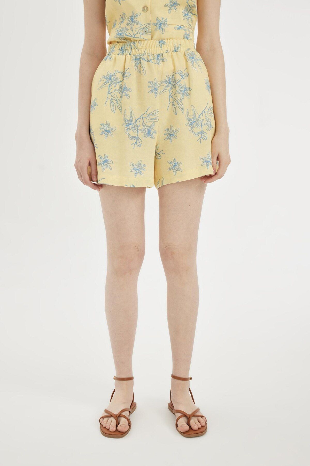 DeFacto-Linen Blended Flower Patterned Regular Waist Shorts - D0317AX24SM 6
