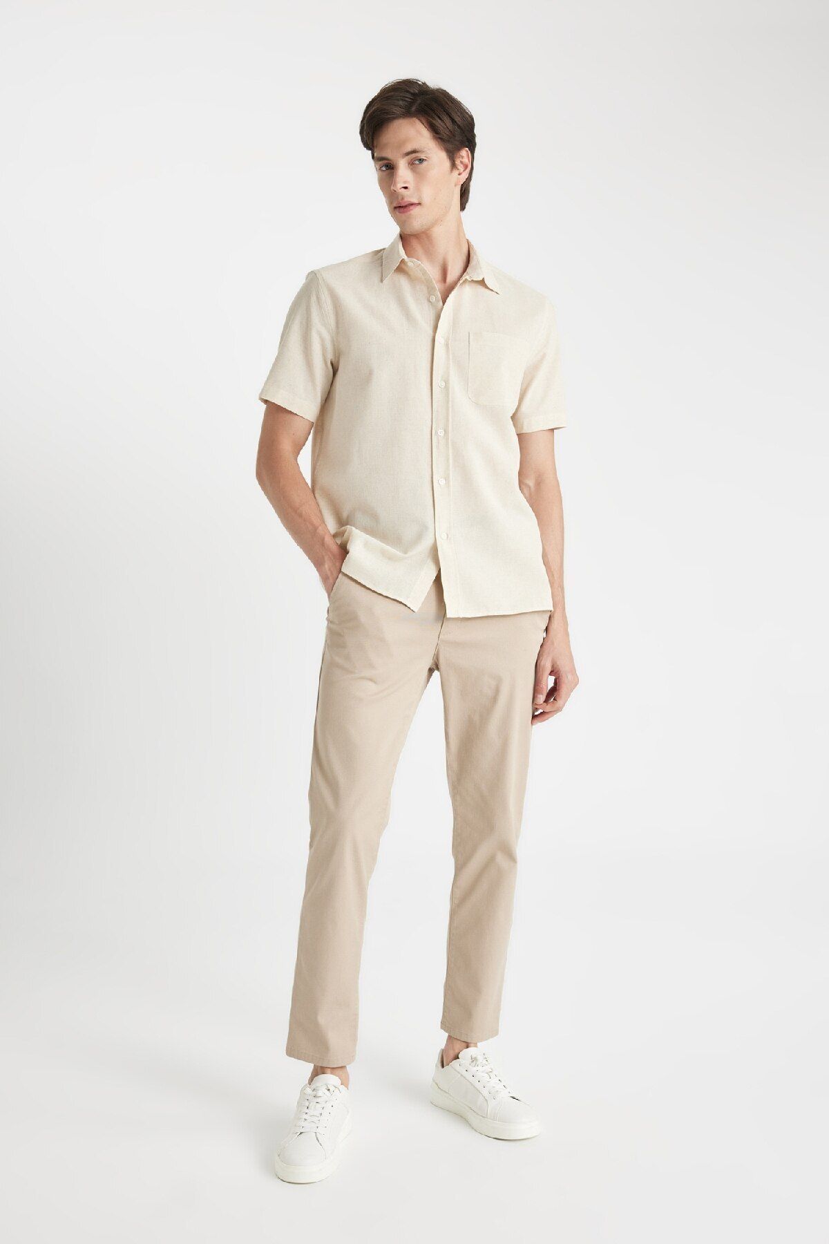 DeFacto-Regular Fit Regular Cut Summer Twill Chino Canvas Trousers with Pockets Straight Leg D1779Ax24Sp 3