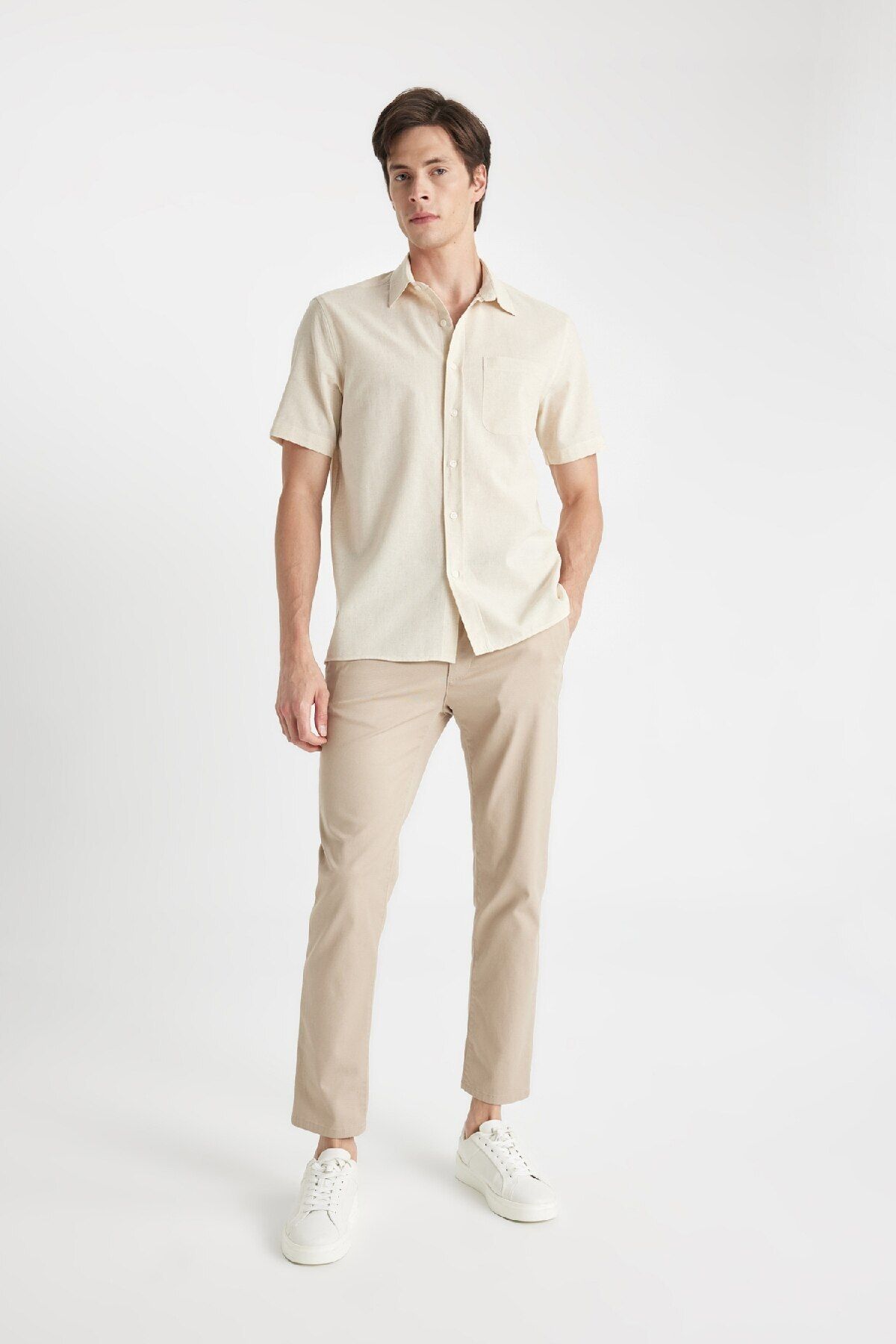 DeFacto-Regular Fit Regular Cut Summer Twill Chino Canvas Trousers with Pockets Straight Leg D1779Ax24Sp 2
