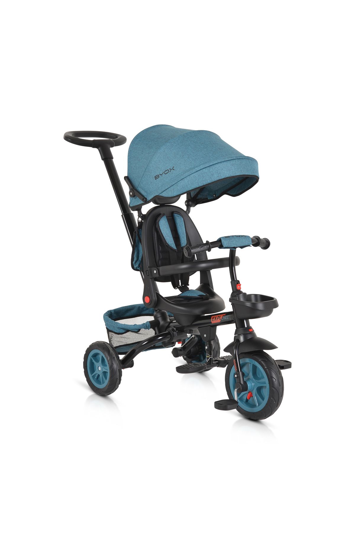 OEM Tricicleta Pliabila Cu Maner, Varsta 1-5 Ani, Byox Explore Blue, Scaun Reversibil Si Pozitie De Somn Unisex - One Size